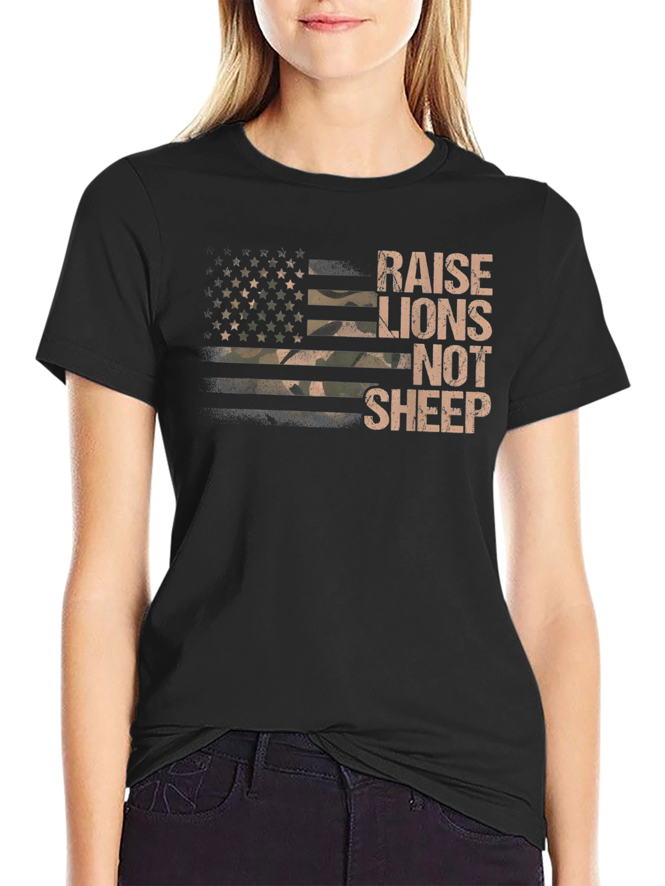 Raise Lions Not Sheep Graphic T-Shirt - Patriotic