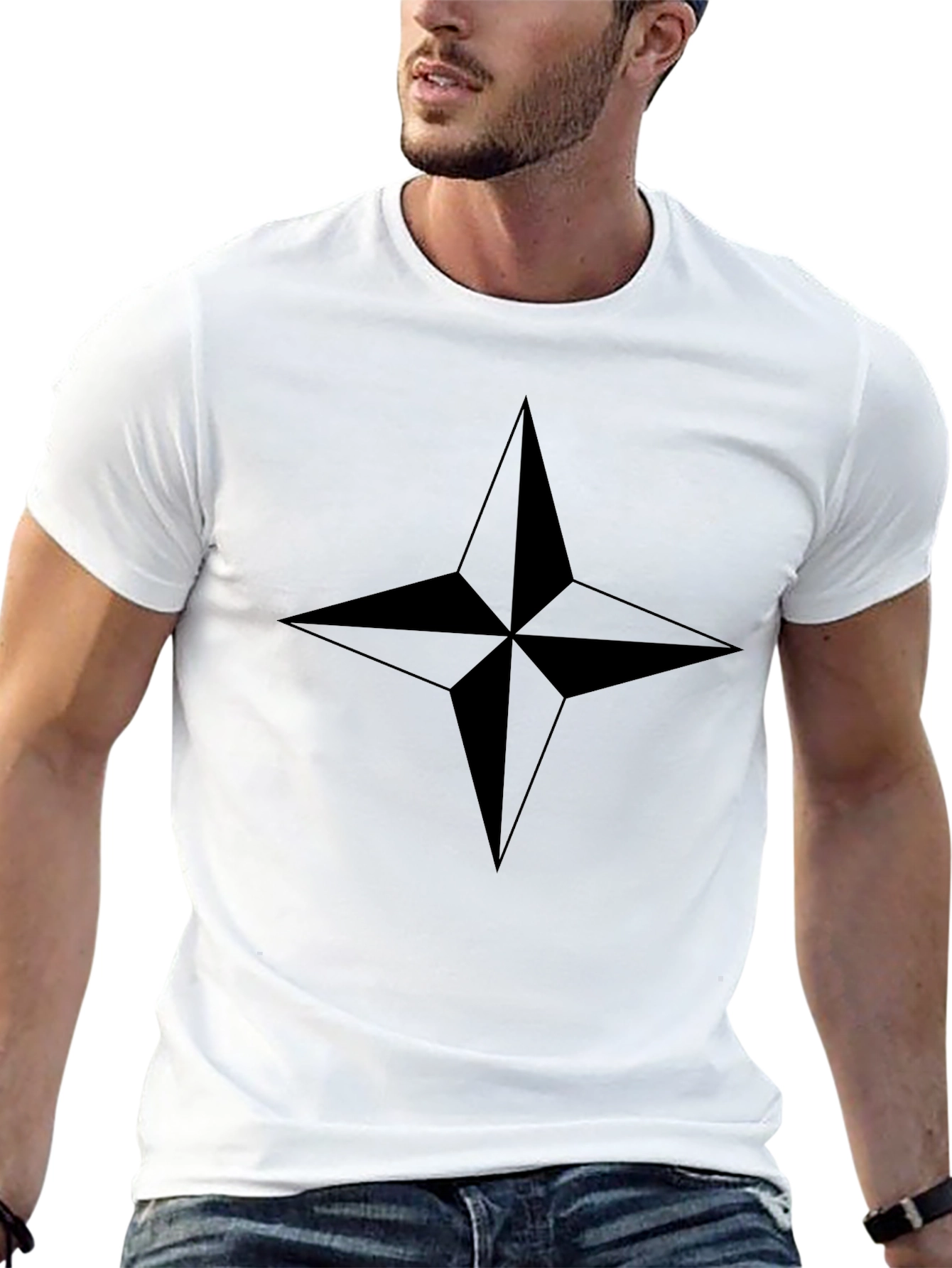 Mens Black Star Graphic Tee - Casual Style
