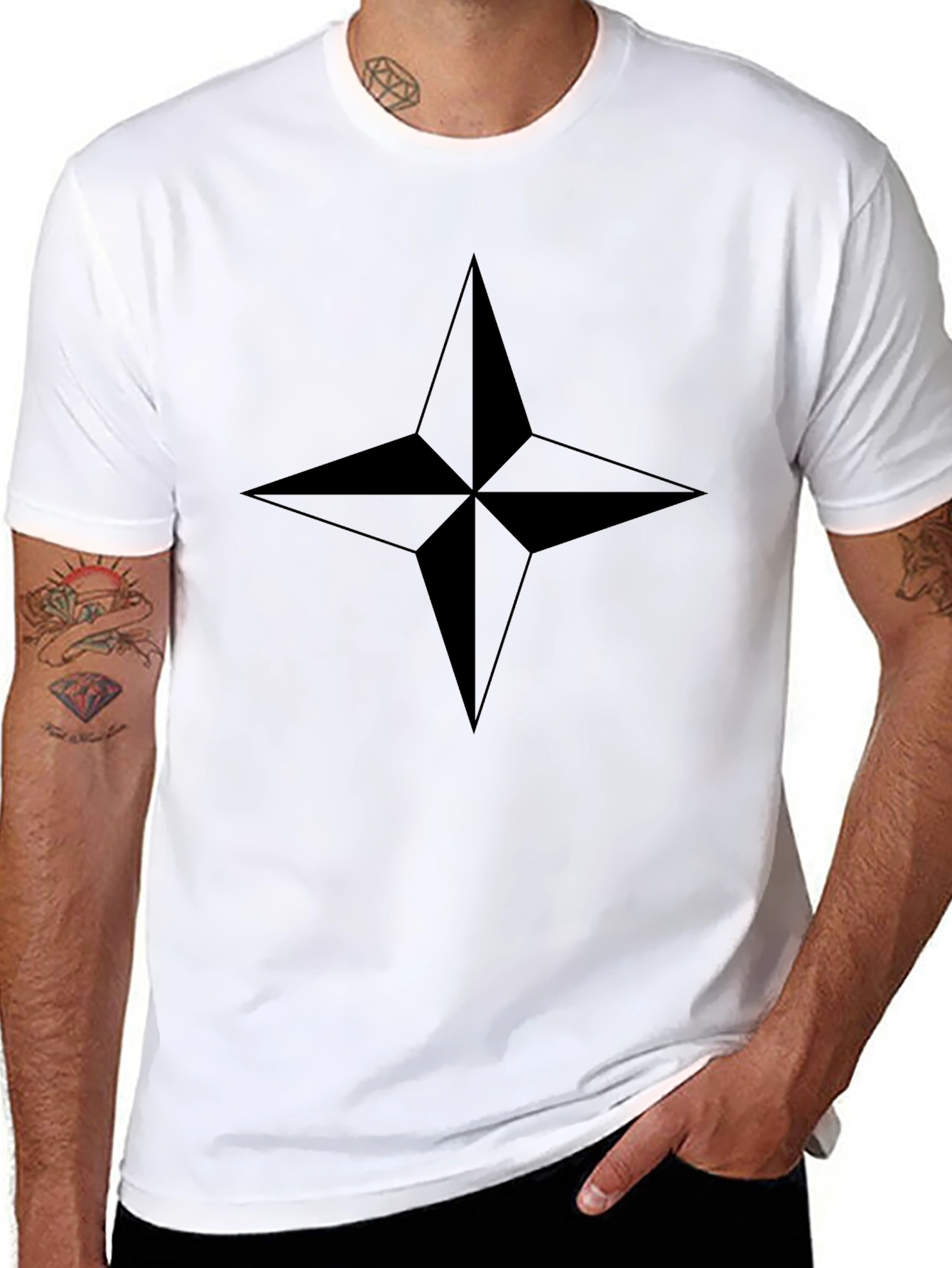 Mens Black Star Graphic Tee - Casual Style