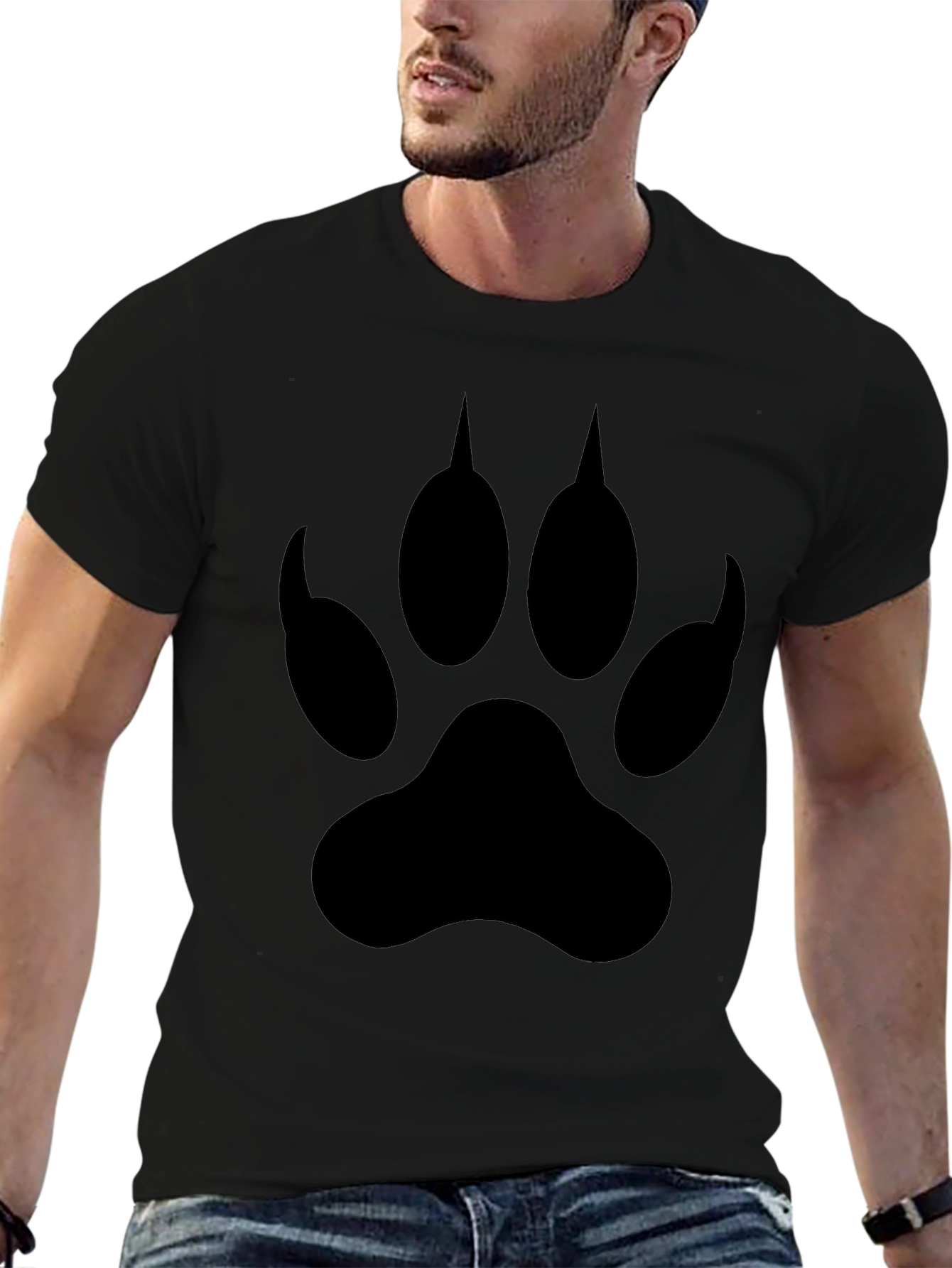 Black T-Shirt with Wolf Paw Print Graphic
