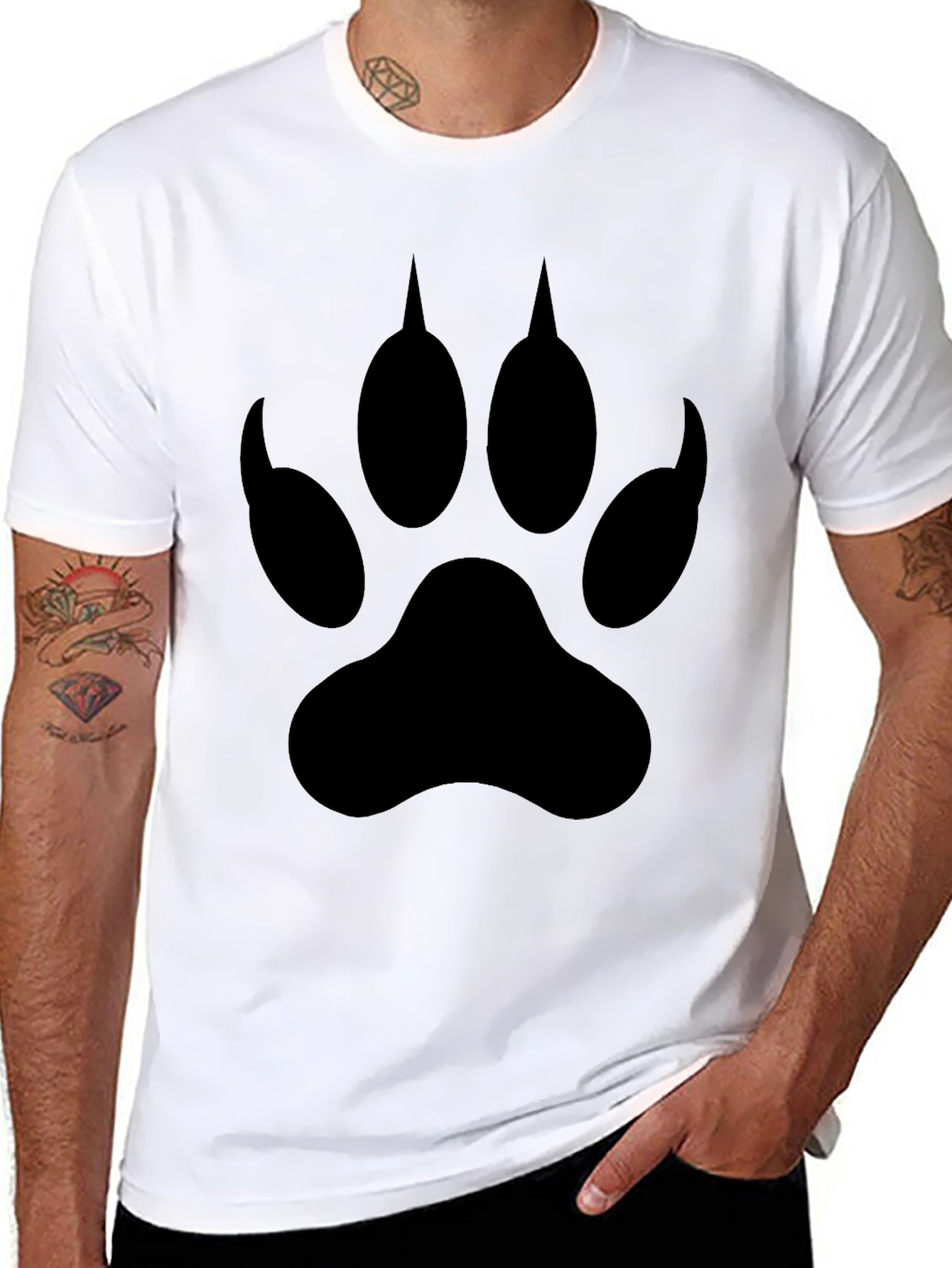 Black T-Shirt with Wolf Paw Print Graphic