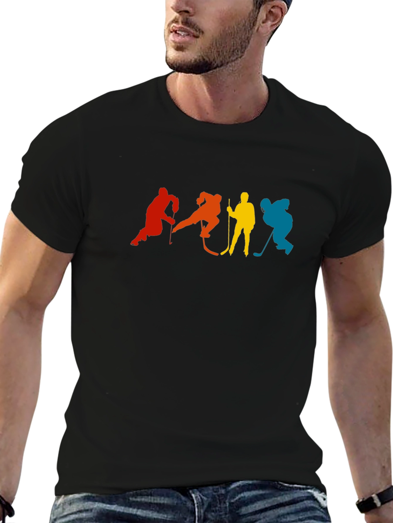 Retro Hockey Player Silhouette Graphic T-Shirt