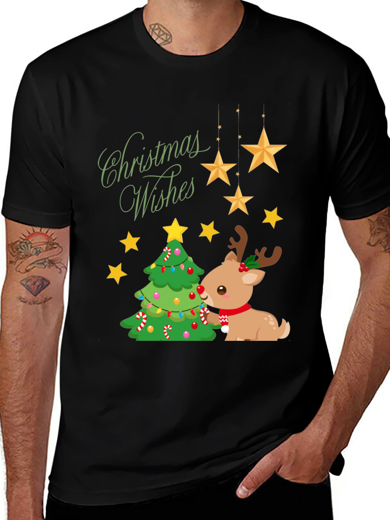 Festive Christmas Wishes T-Shirt with Reindeer