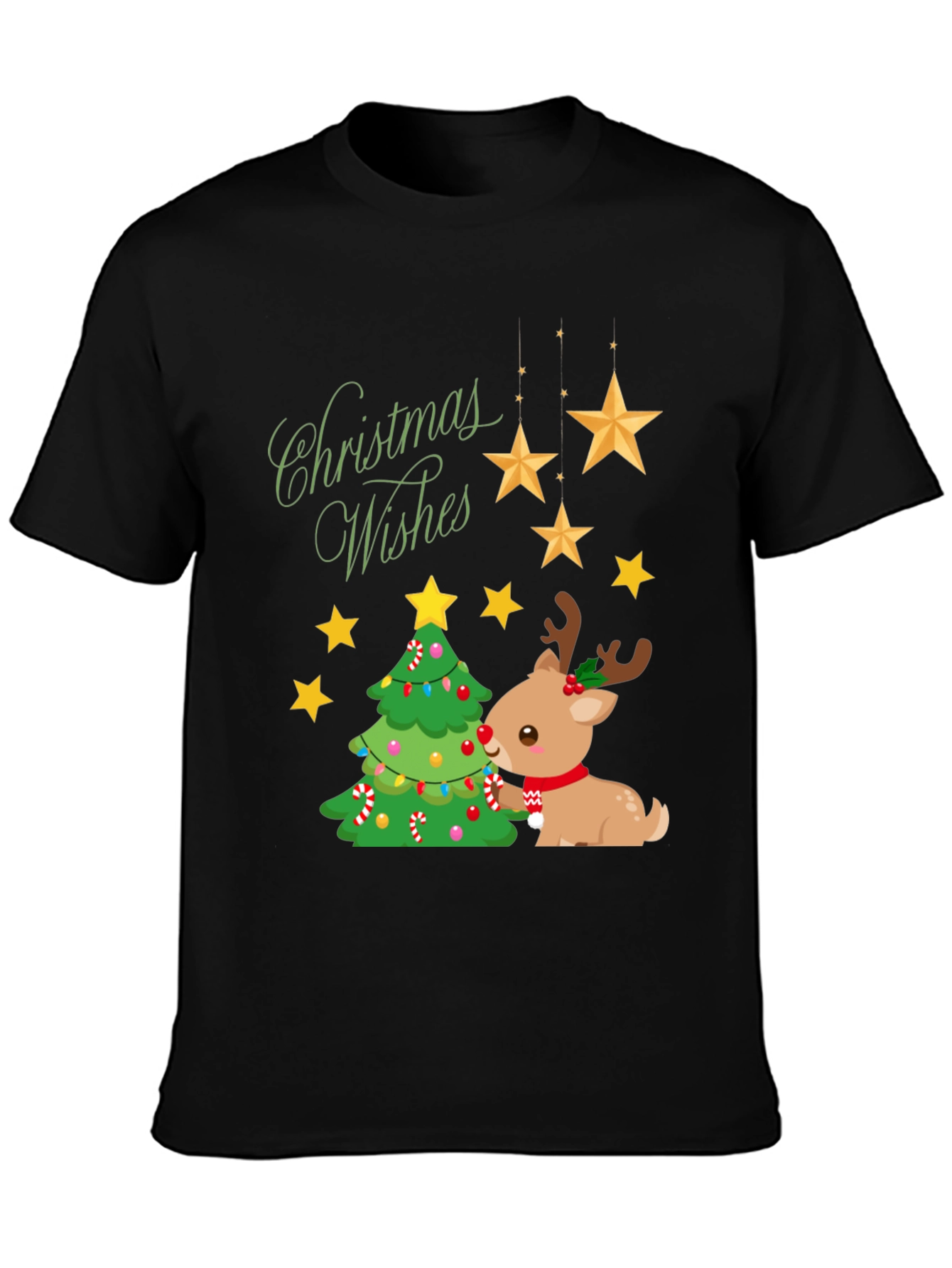 Festive Christmas Wishes T-Shirt with Reindeer