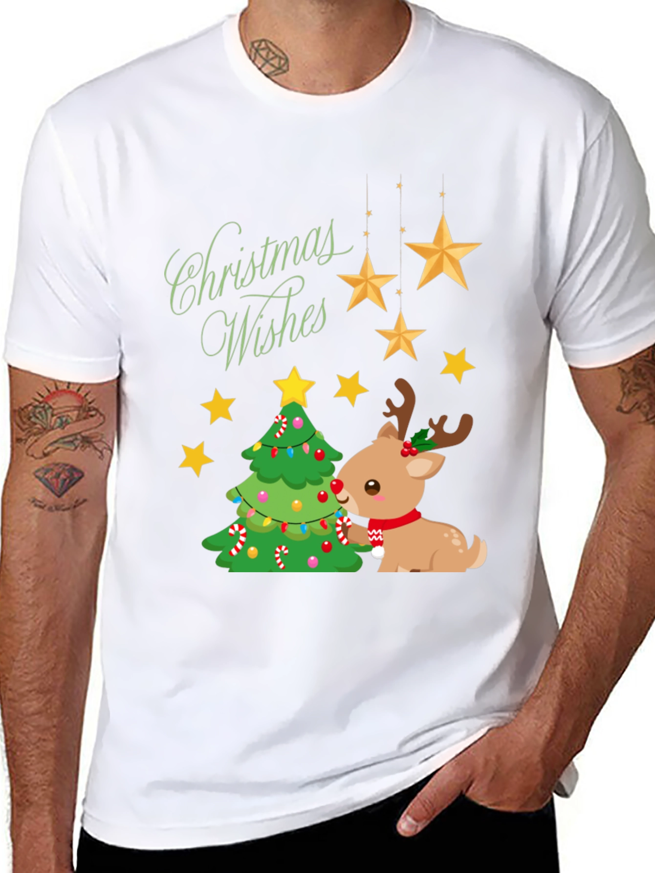 Festive Christmas Wishes T-Shirt with Reindeer