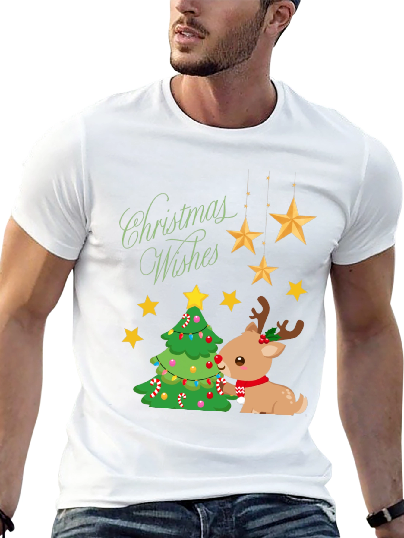 Festive Christmas Wishes T-Shirt with Reindeer