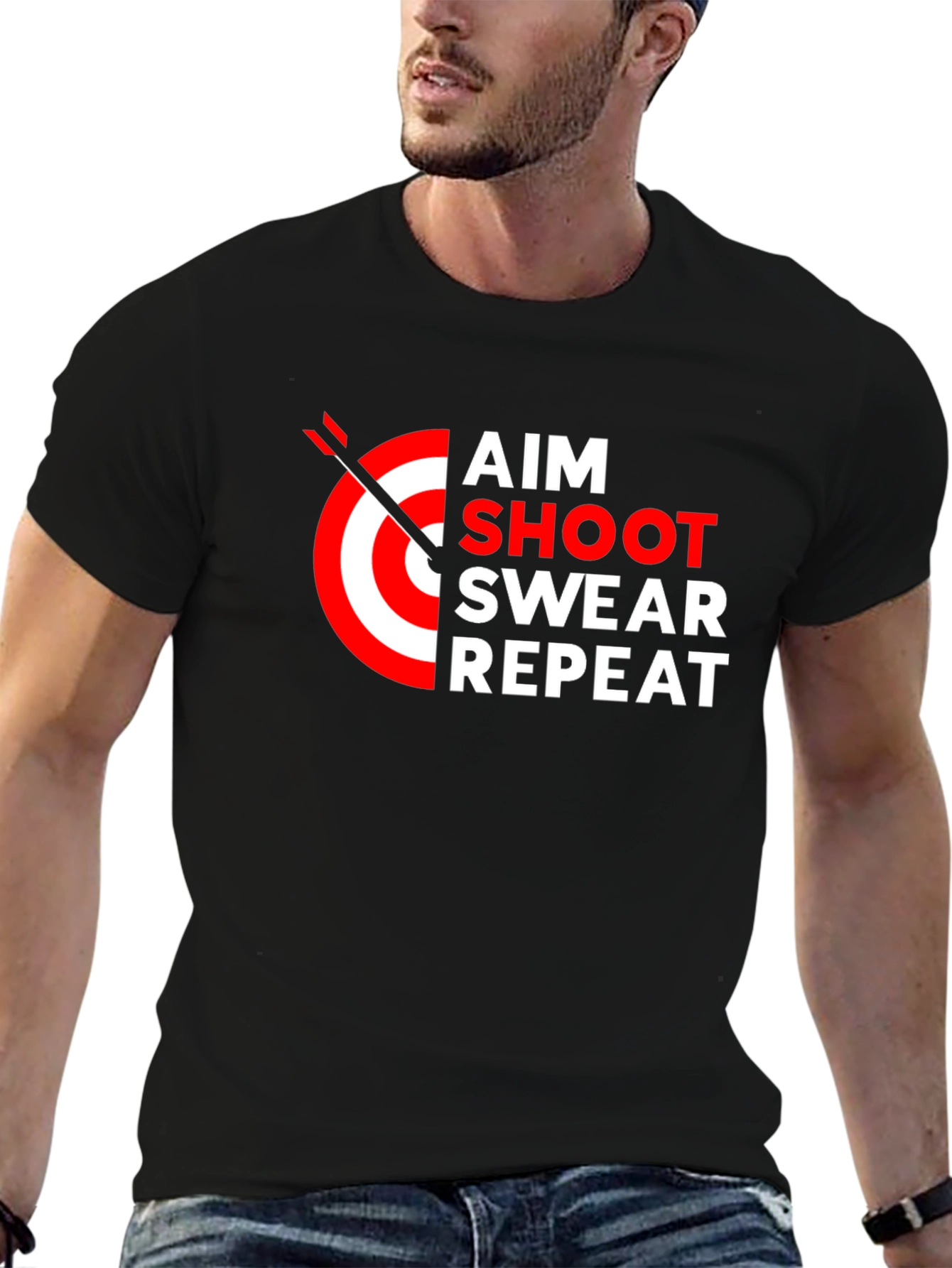 Aim Shoot Swear Repeat Graphic Tee