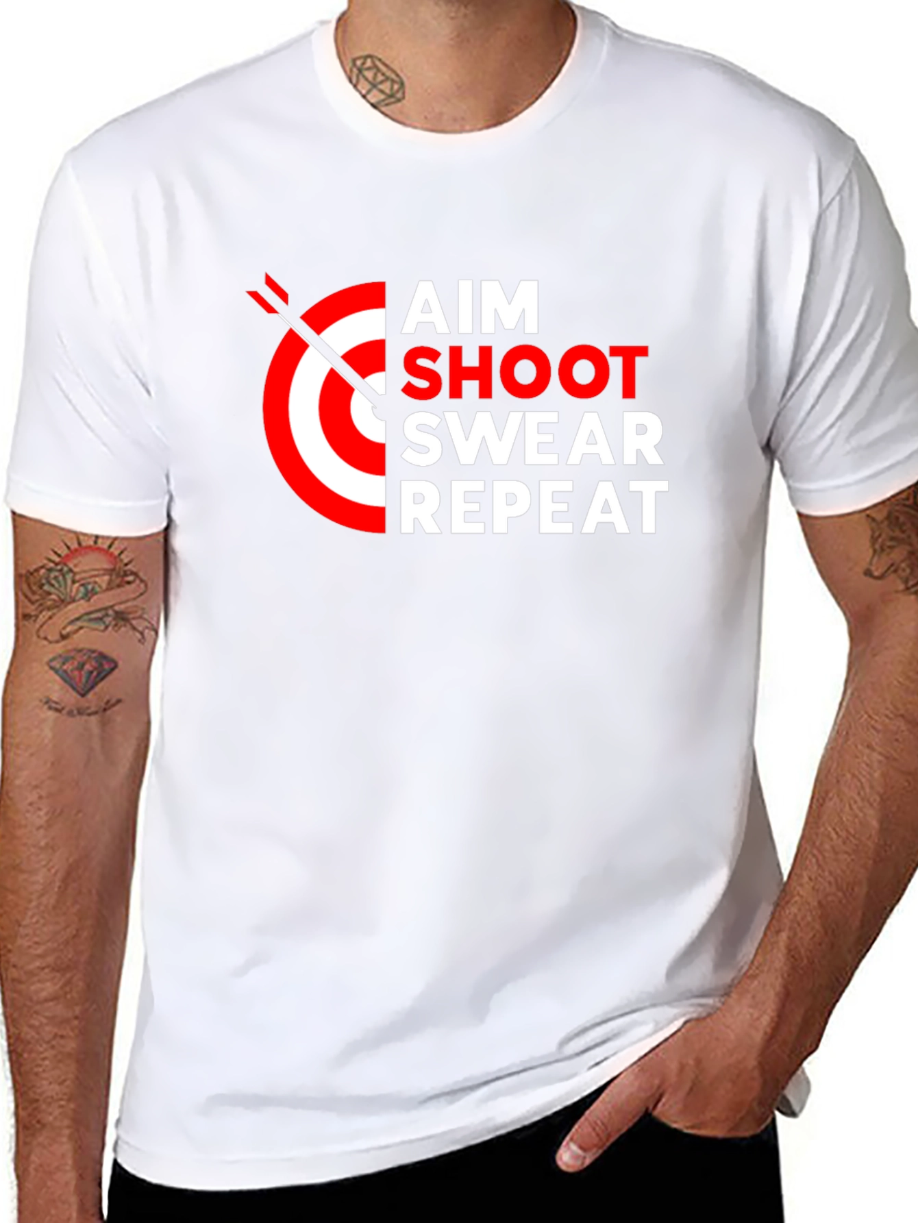 Aim Shoot Swear Repeat Graphic Tee