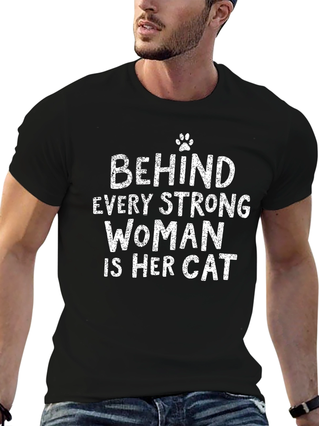 Behind Every Strong Woman Is Her Cat Graphic Tee