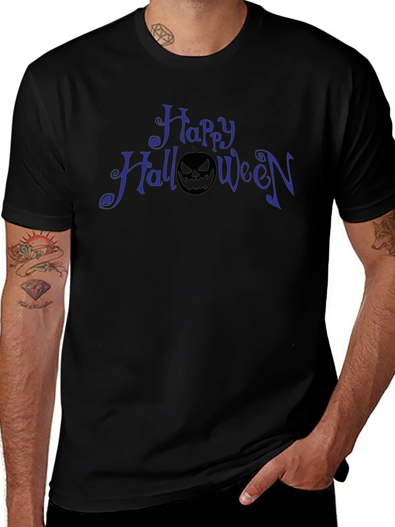 Happy Halloween Pumpkin Graphic Tee - Black