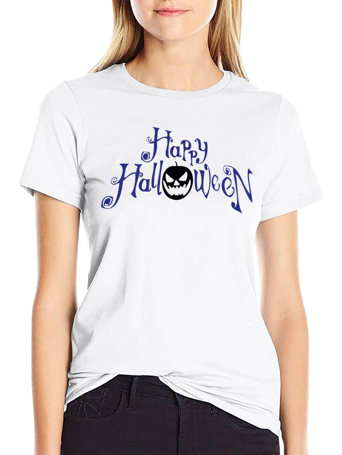 Happy Halloween Pumpkin Graphic Tee - Black