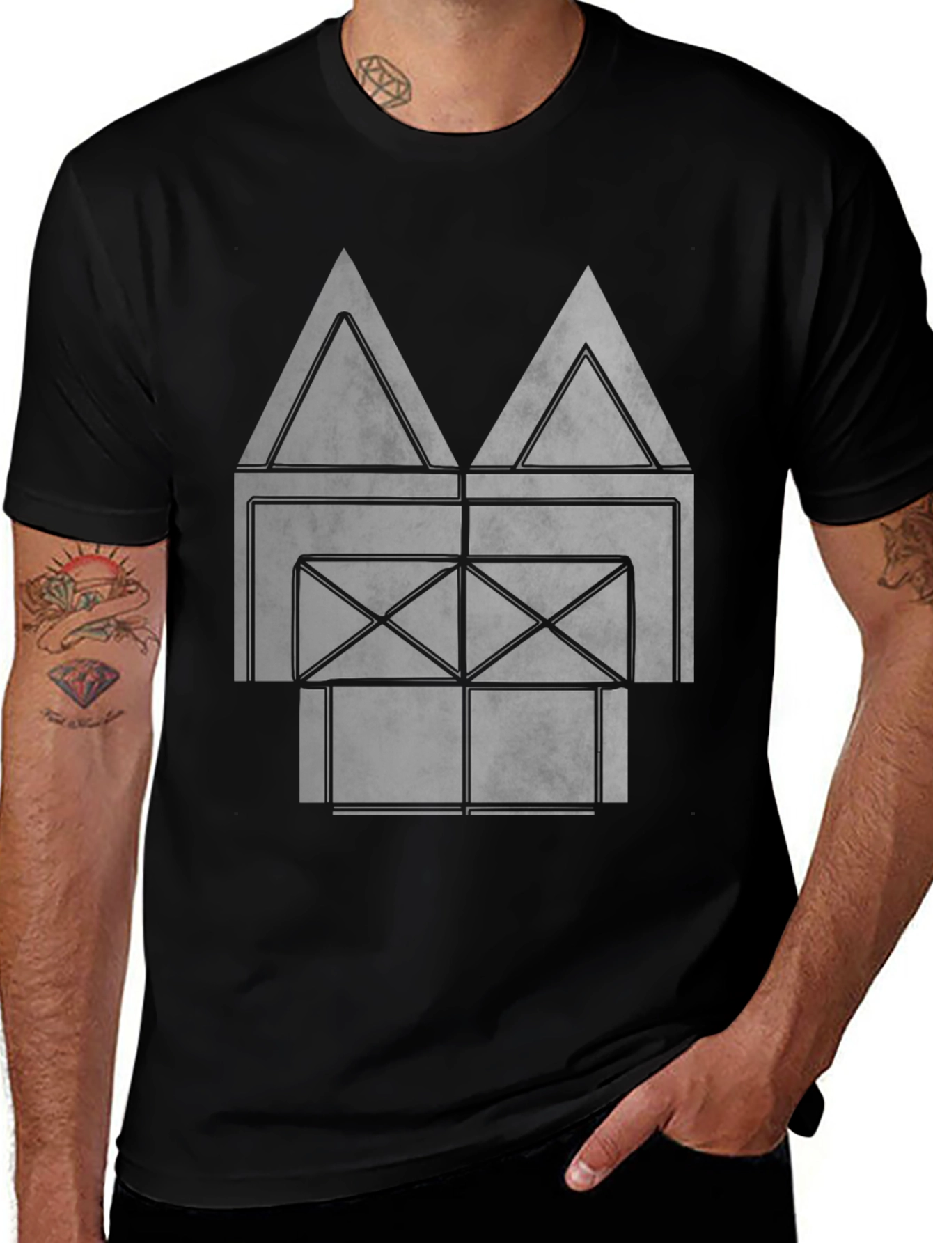 Abstract Geometric Graphic Print Black T-Shirt