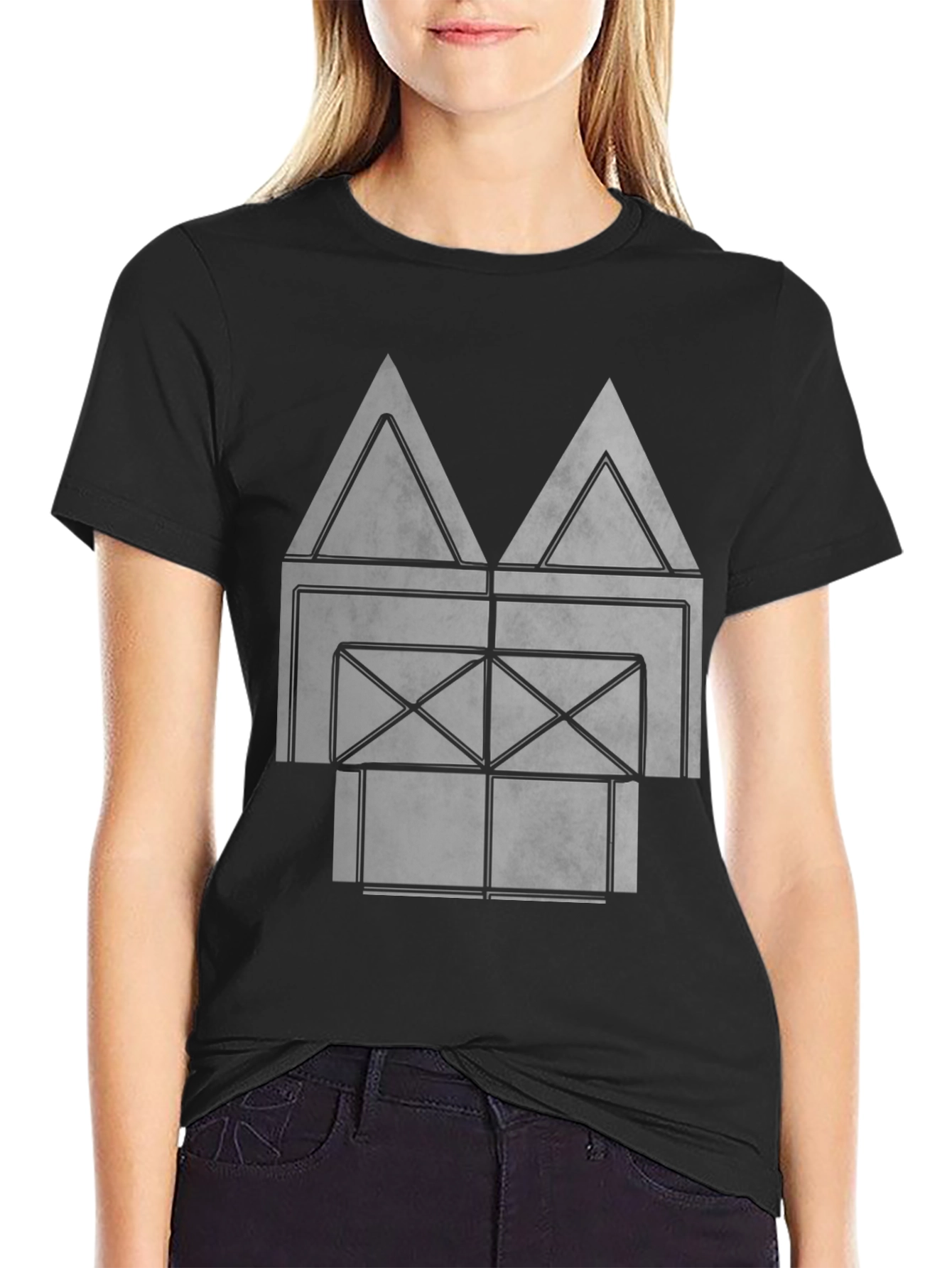 Abstract Geometric Graphic Print Black T-Shirt