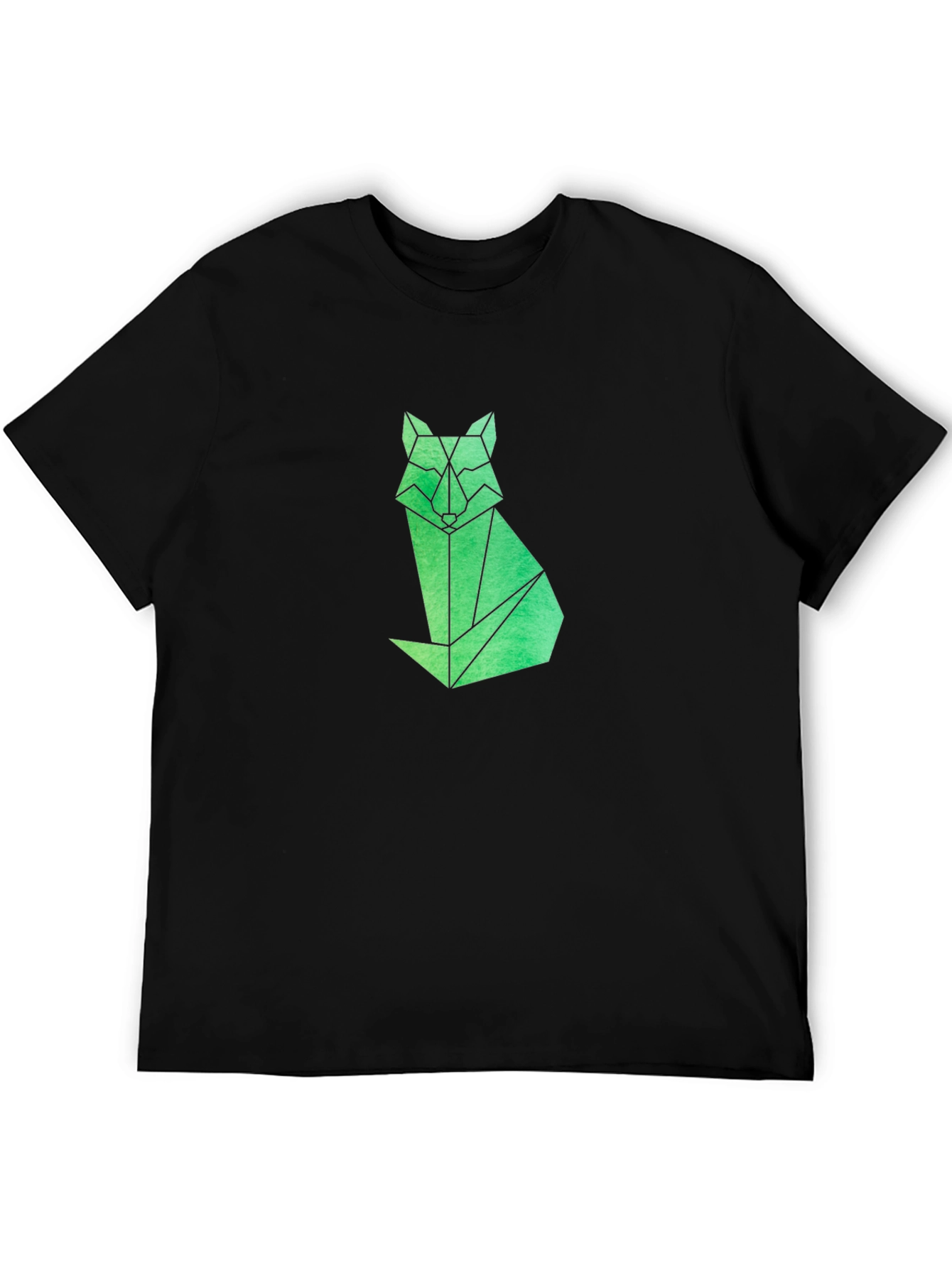 Geometric Fox Graphic Tee - Modern Mens Black T-Shirt