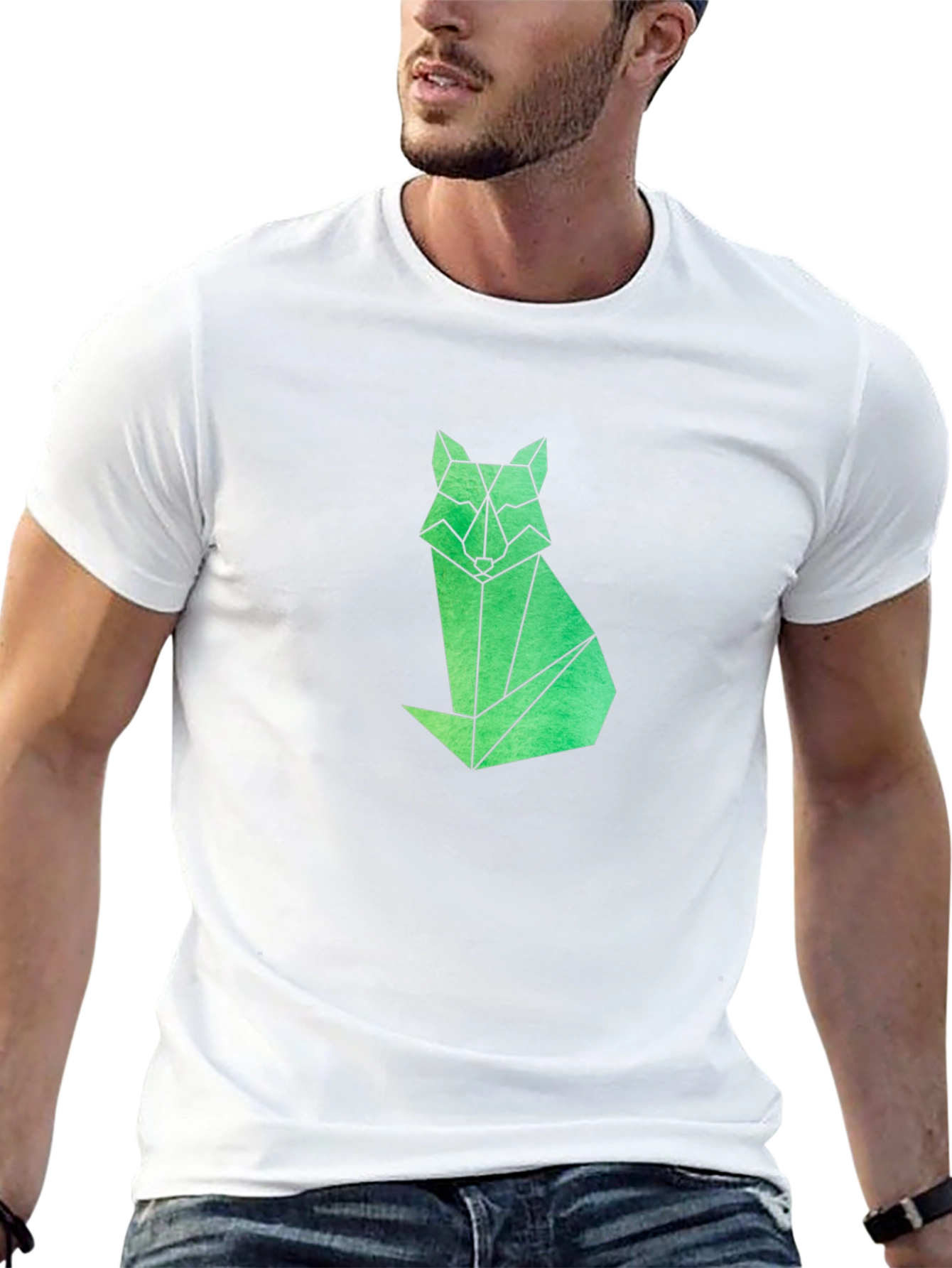 Geometric Fox Graphic Tee - Modern Mens Black T-Shirt