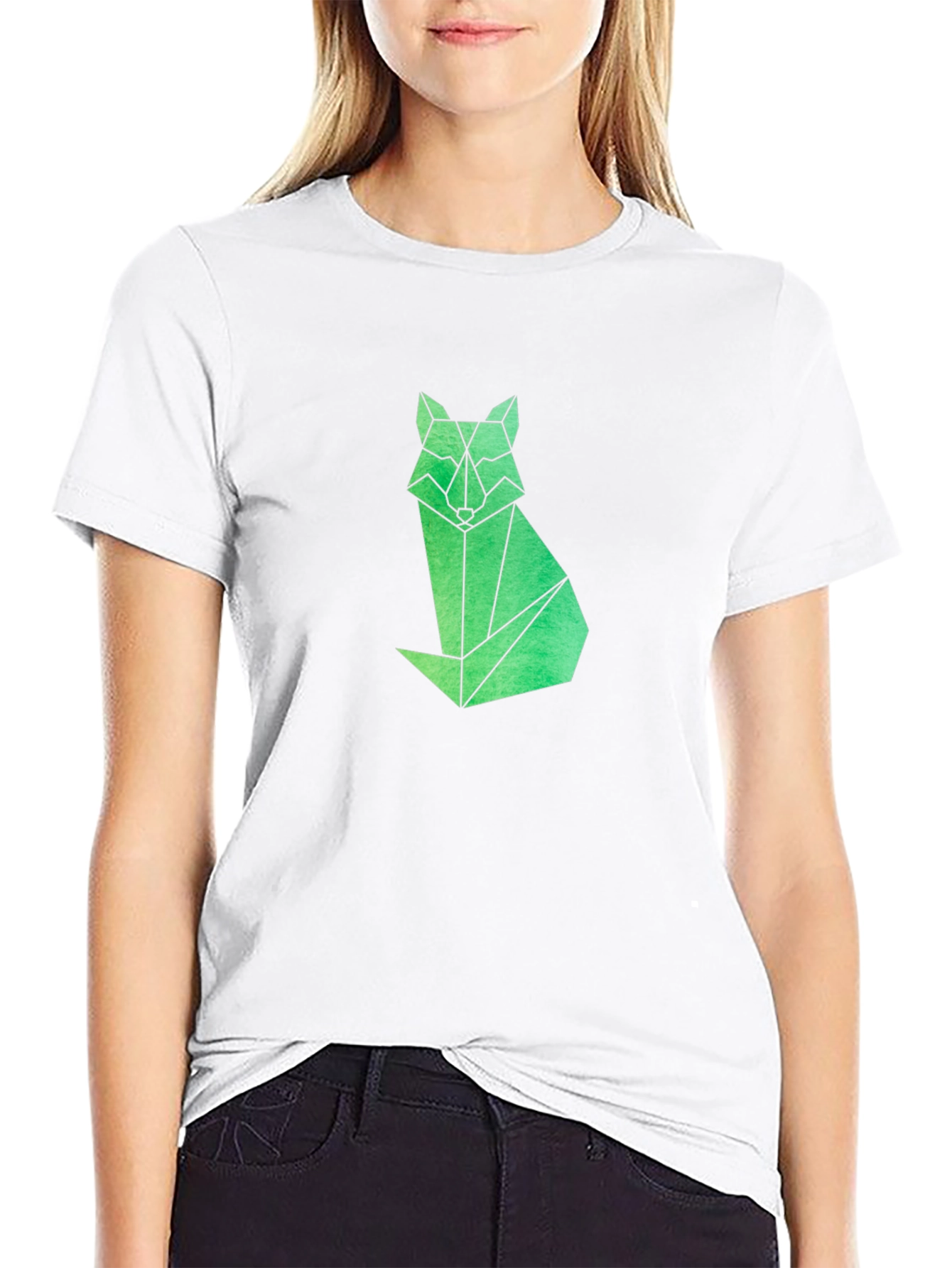 Geometric Fox Graphic Tee - Modern Mens Black T-Shirt