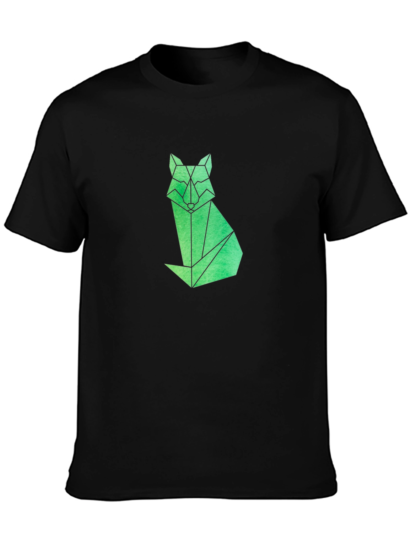 Geometric Fox Graphic Tee - Modern Mens Black T-Shirt