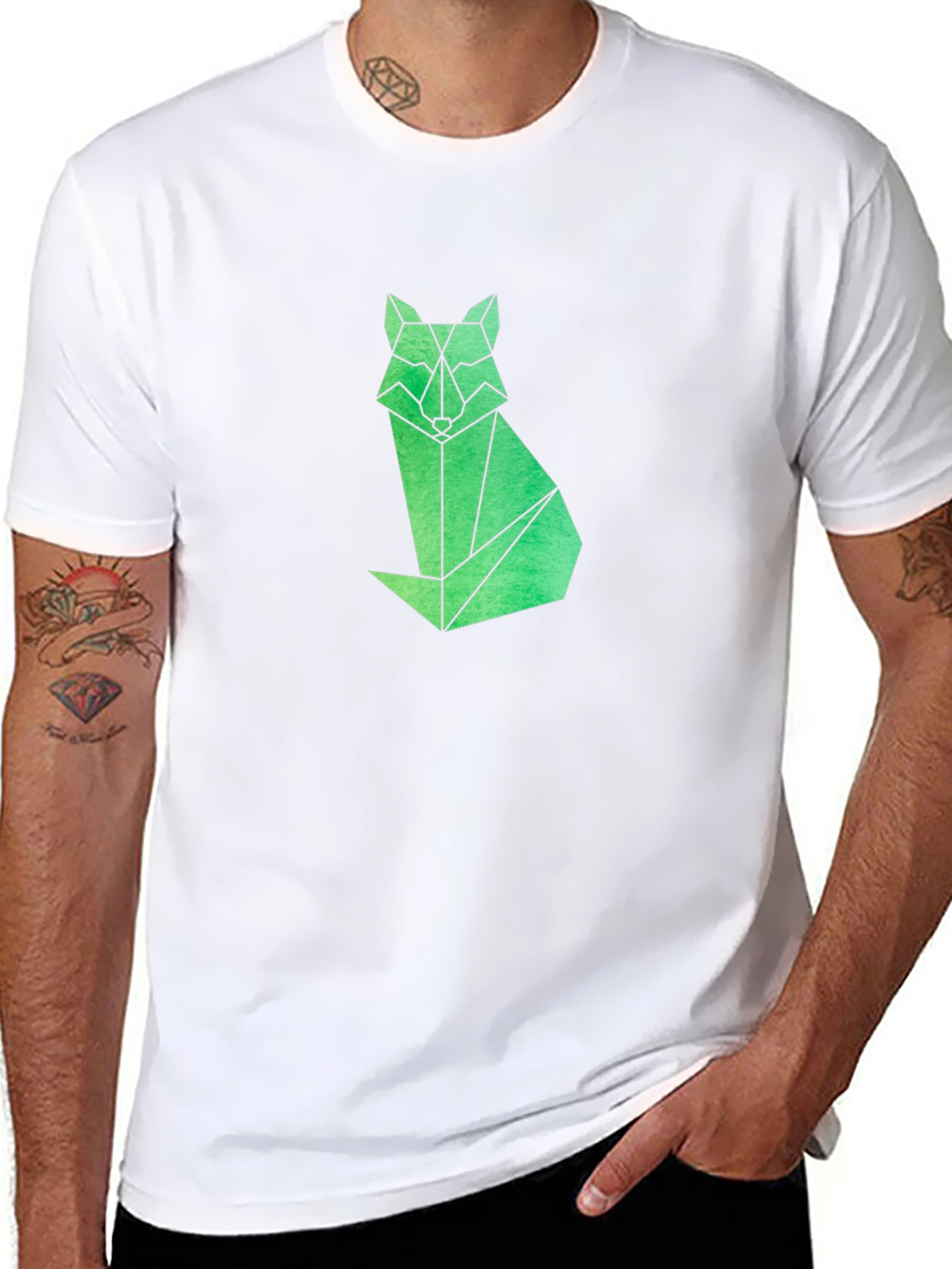 Geometric Fox Graphic Tee - Modern Mens Black T-Shirt