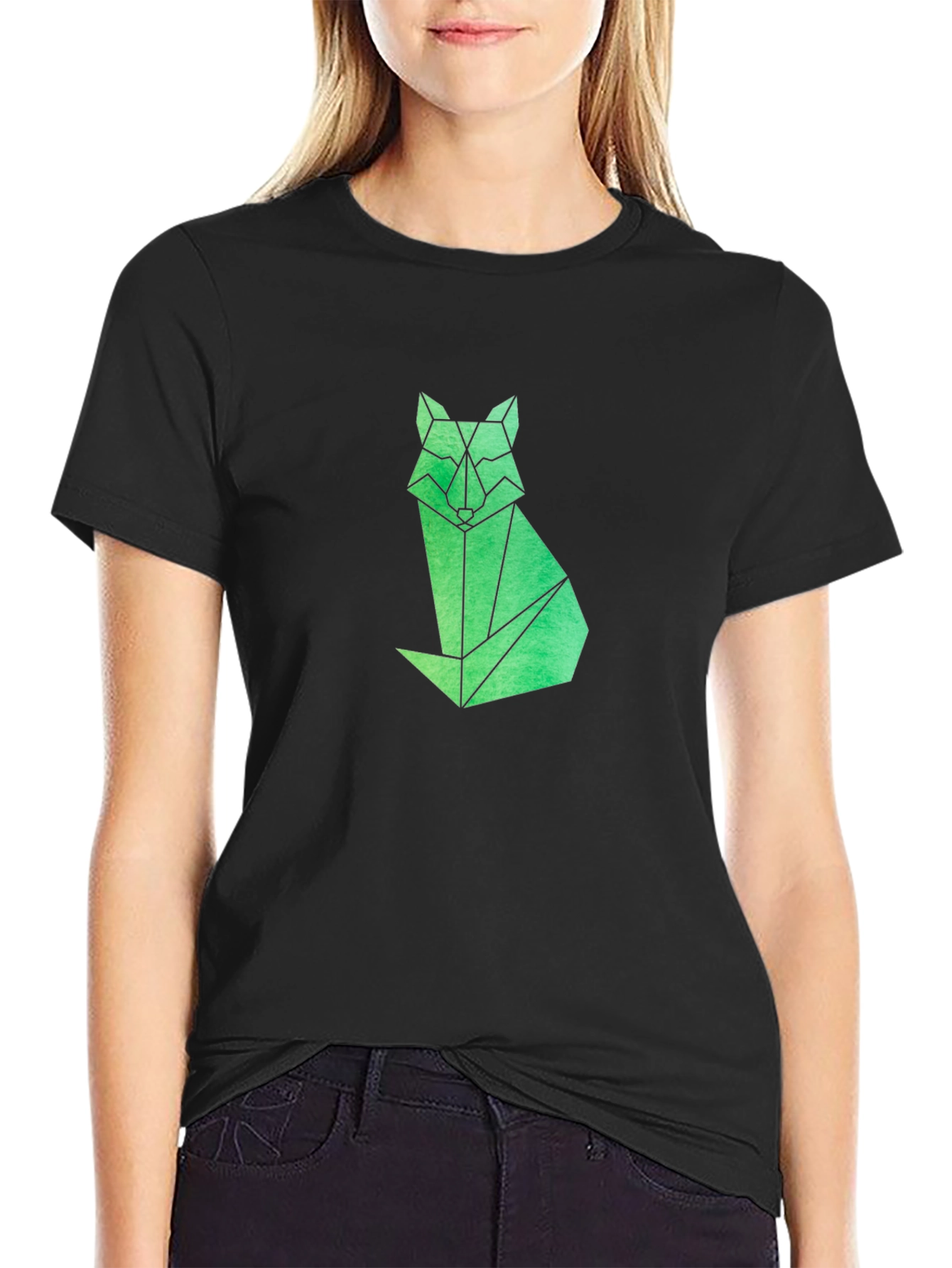 Geometric Fox Graphic Tee - Modern Mens Black T-Shirt