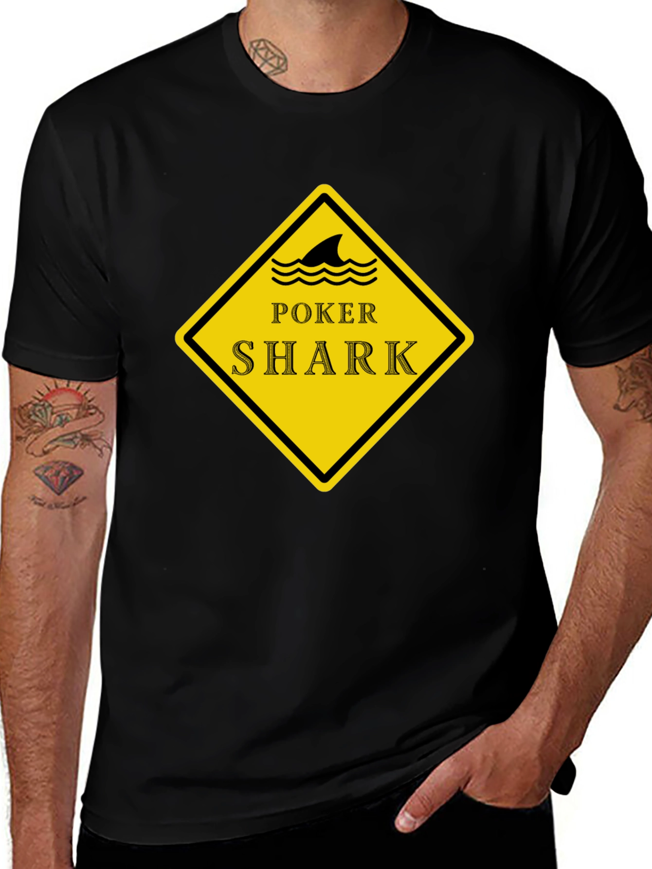 Poker Shark Black T-Shirt - Casino Card Game Tee