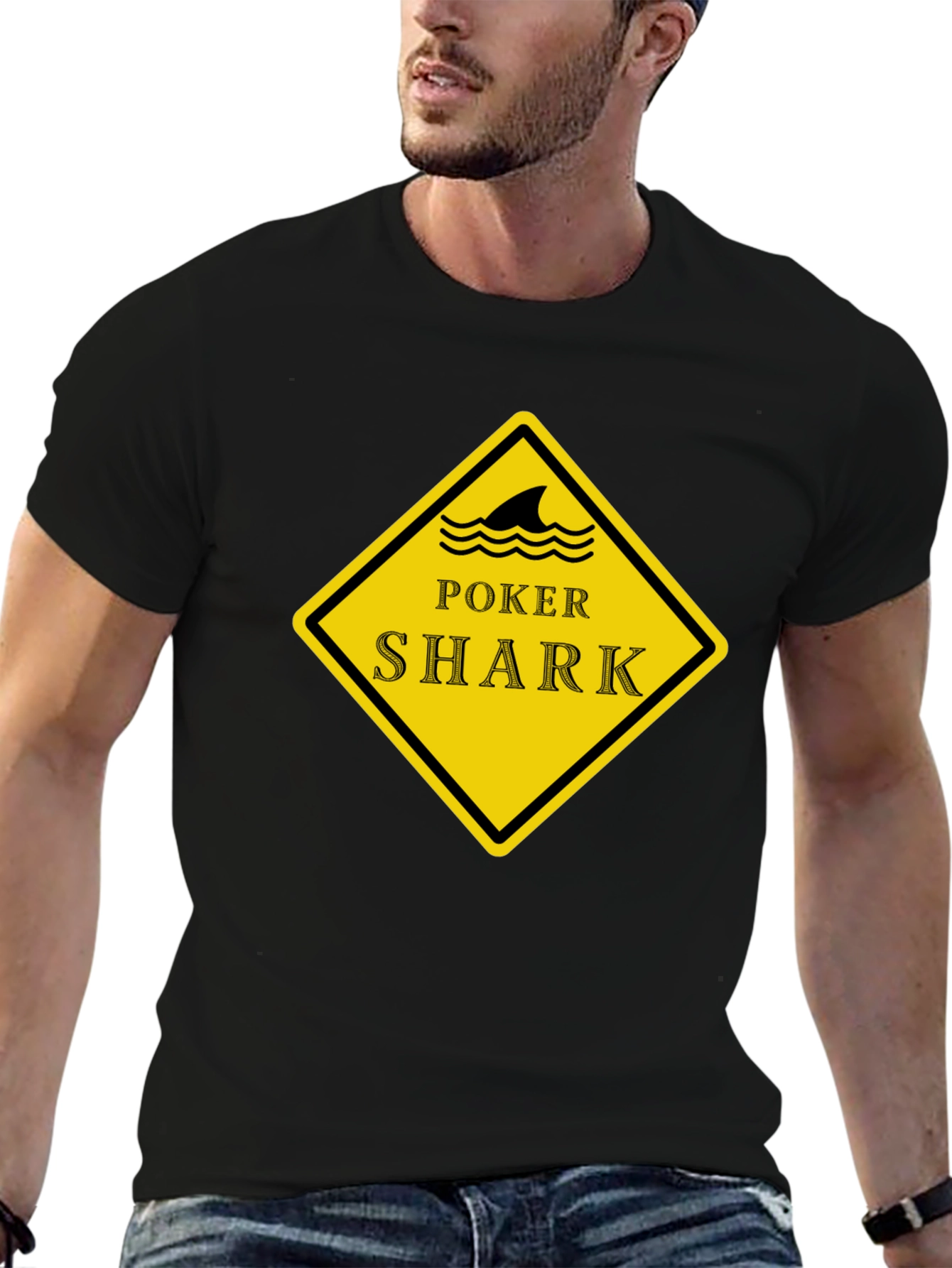 Poker Shark Black T-Shirt - Casino Card Game Tee