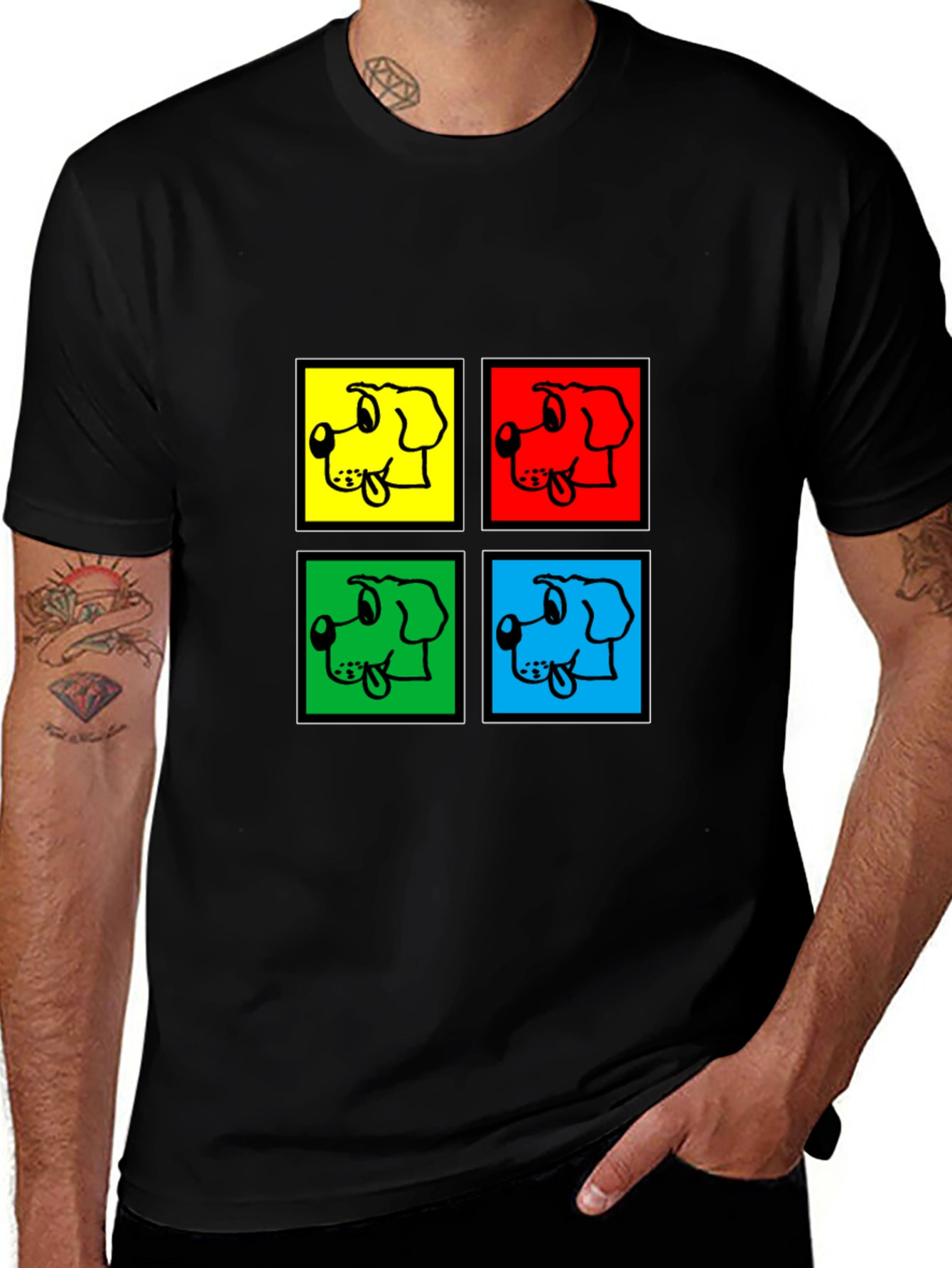 Pop Art Dog Graphic Black T-Shirt