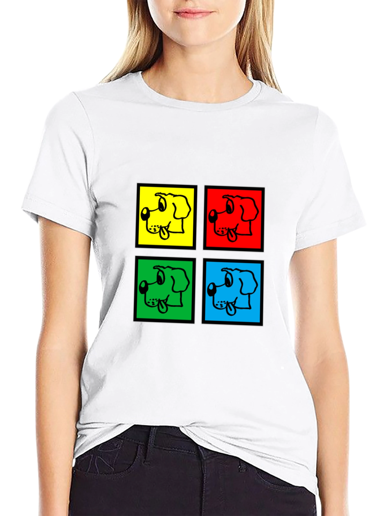 Pop Art Dog Graphic Black T-Shirt