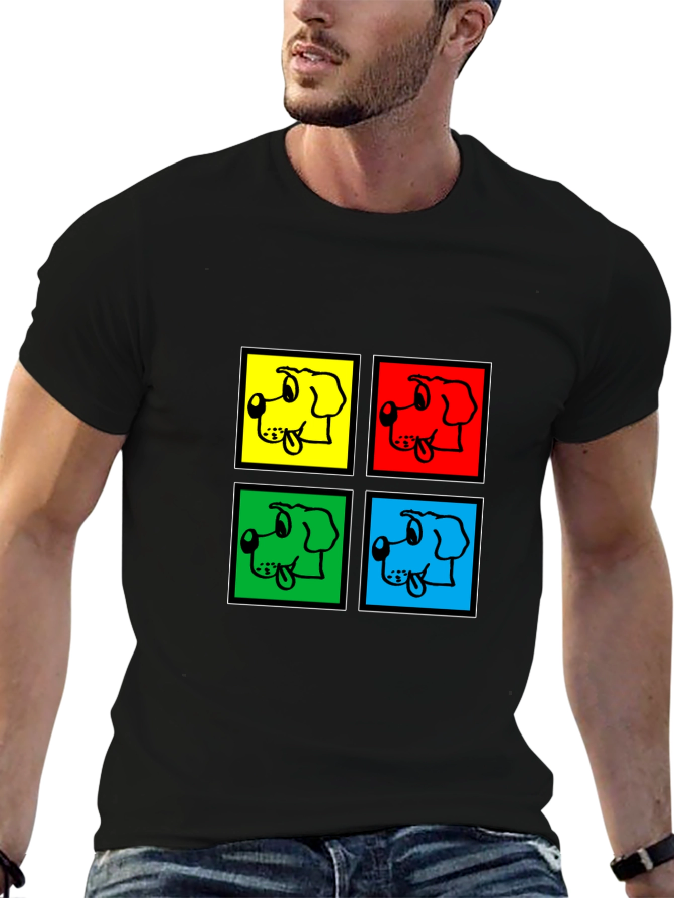 Pop Art Dog Graphic Black T-Shirt