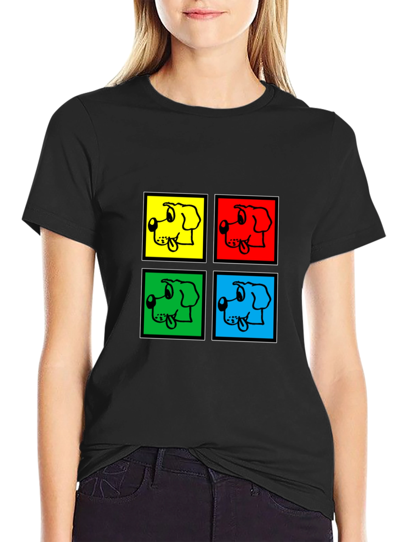Pop Art Dog Graphic Black T-Shirt