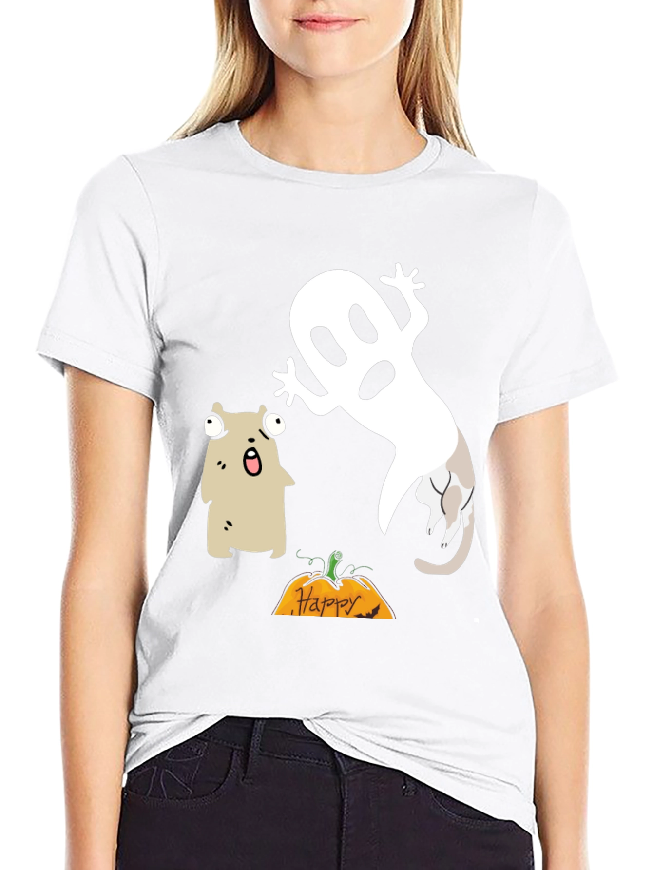 Halloween Ghost & Cat T-Shirt