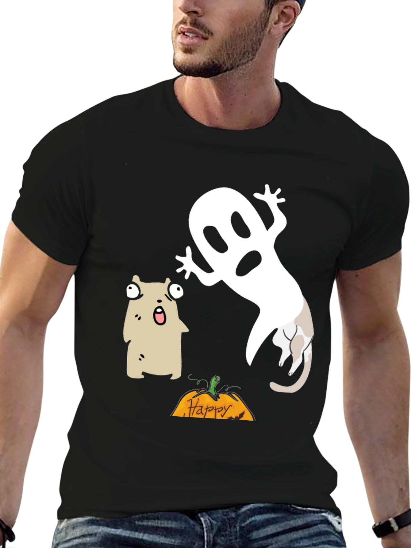 Halloween Ghost & Cat T-Shirt