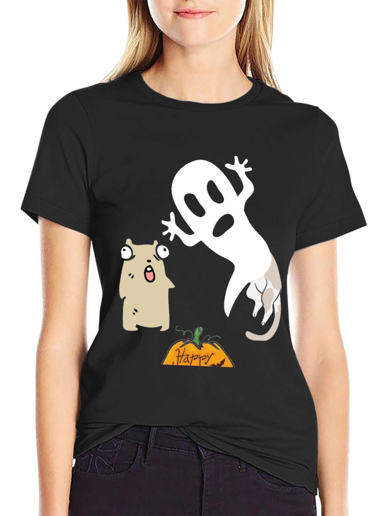 Halloween Ghost & Cat T-Shirt