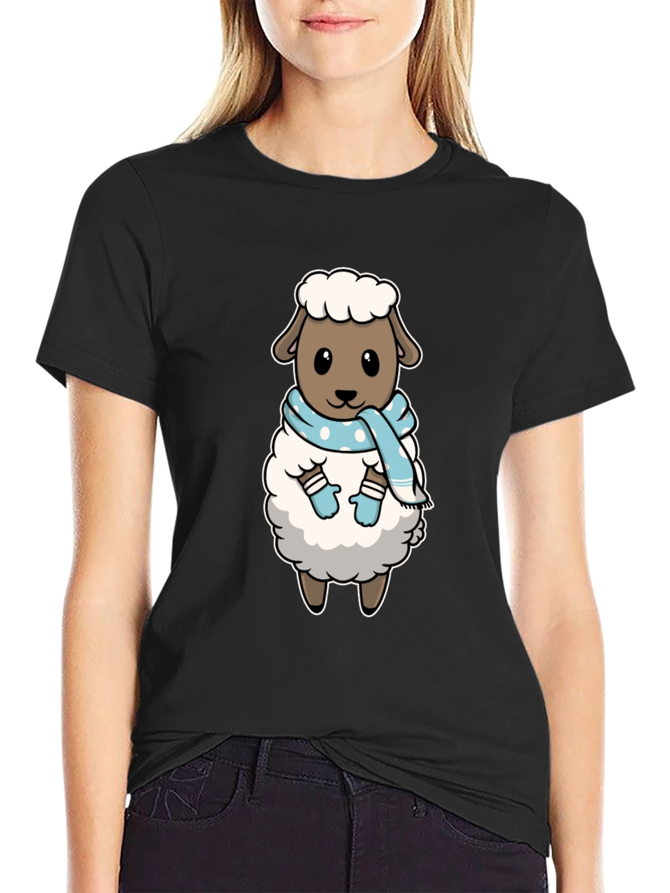 Cute Sheep T-Shirt: Winter Scarf Design