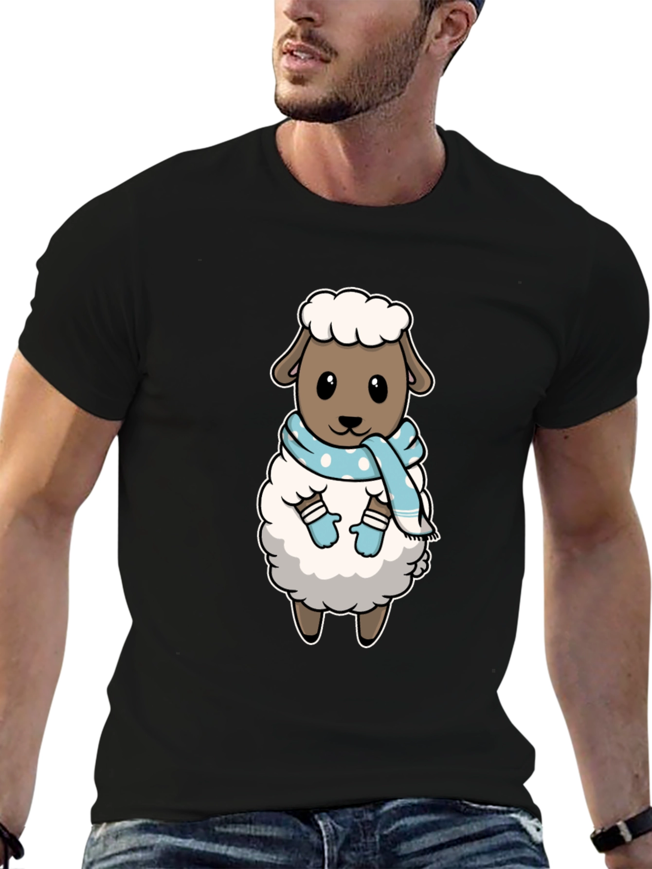 Cute Sheep T-Shirt: Winter Scarf Design