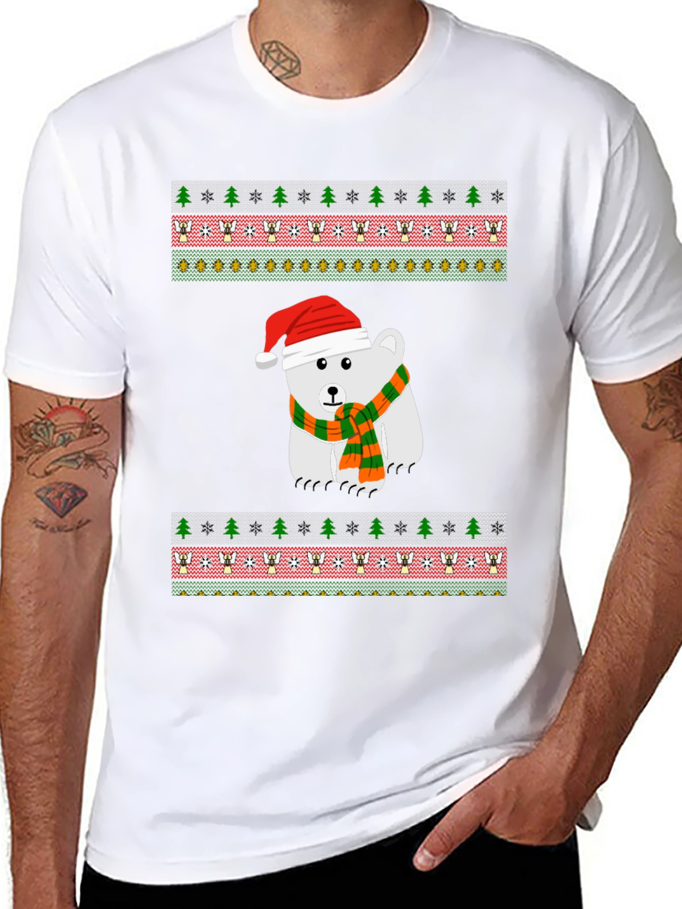 Festive Polar Bear Ugly Christmas T-Shirt