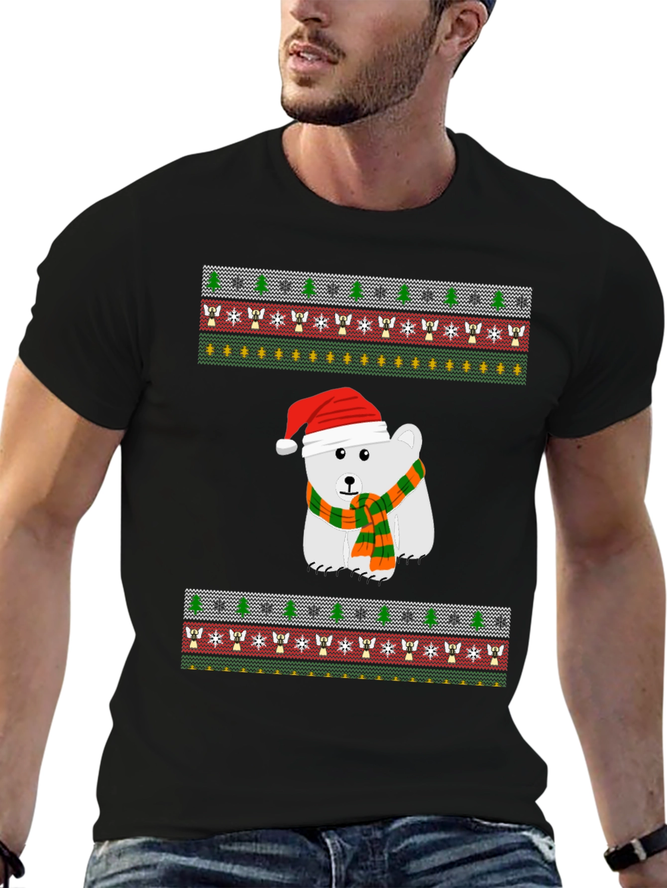 Festive Polar Bear Ugly Christmas T-Shirt