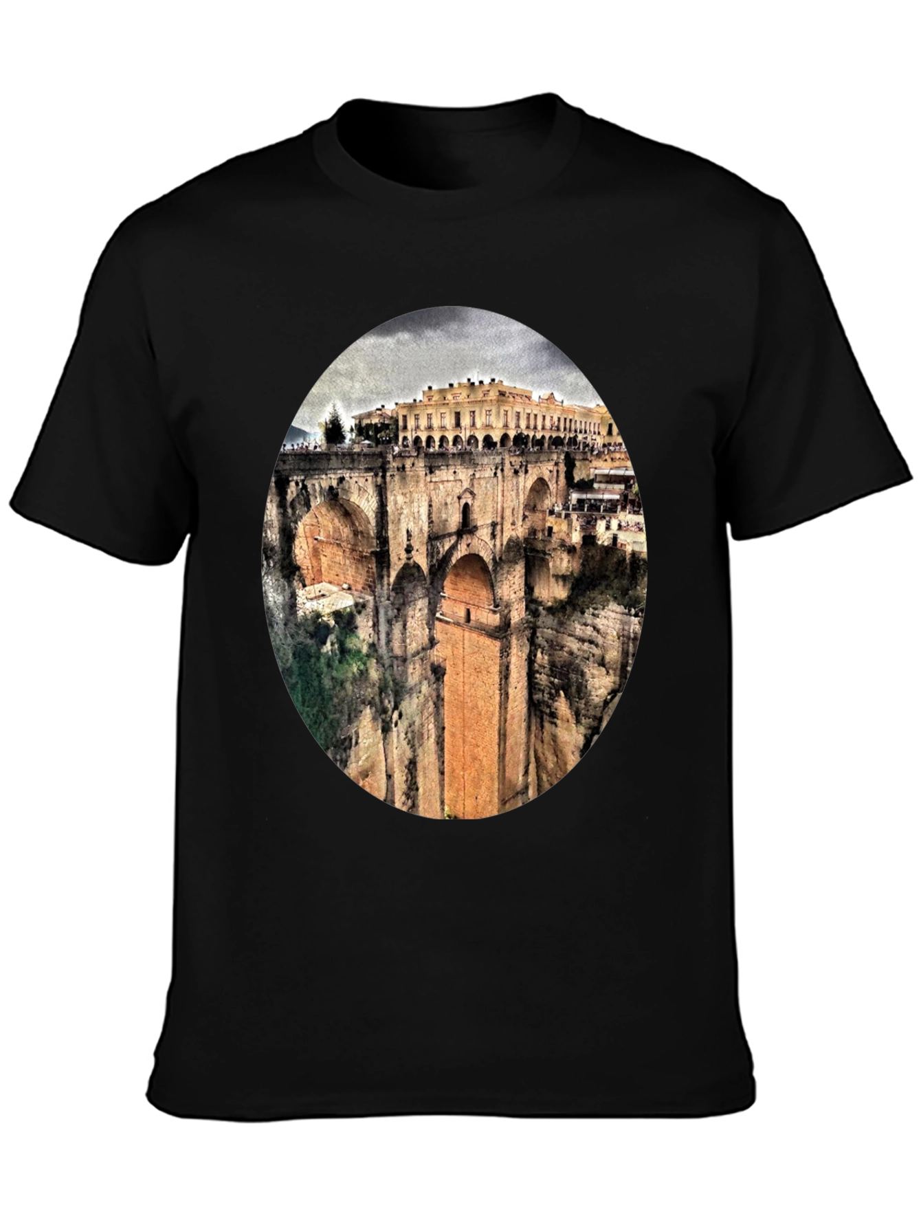 Ronda Bridge View Graphic Tee - Black Cotton T-Shirt