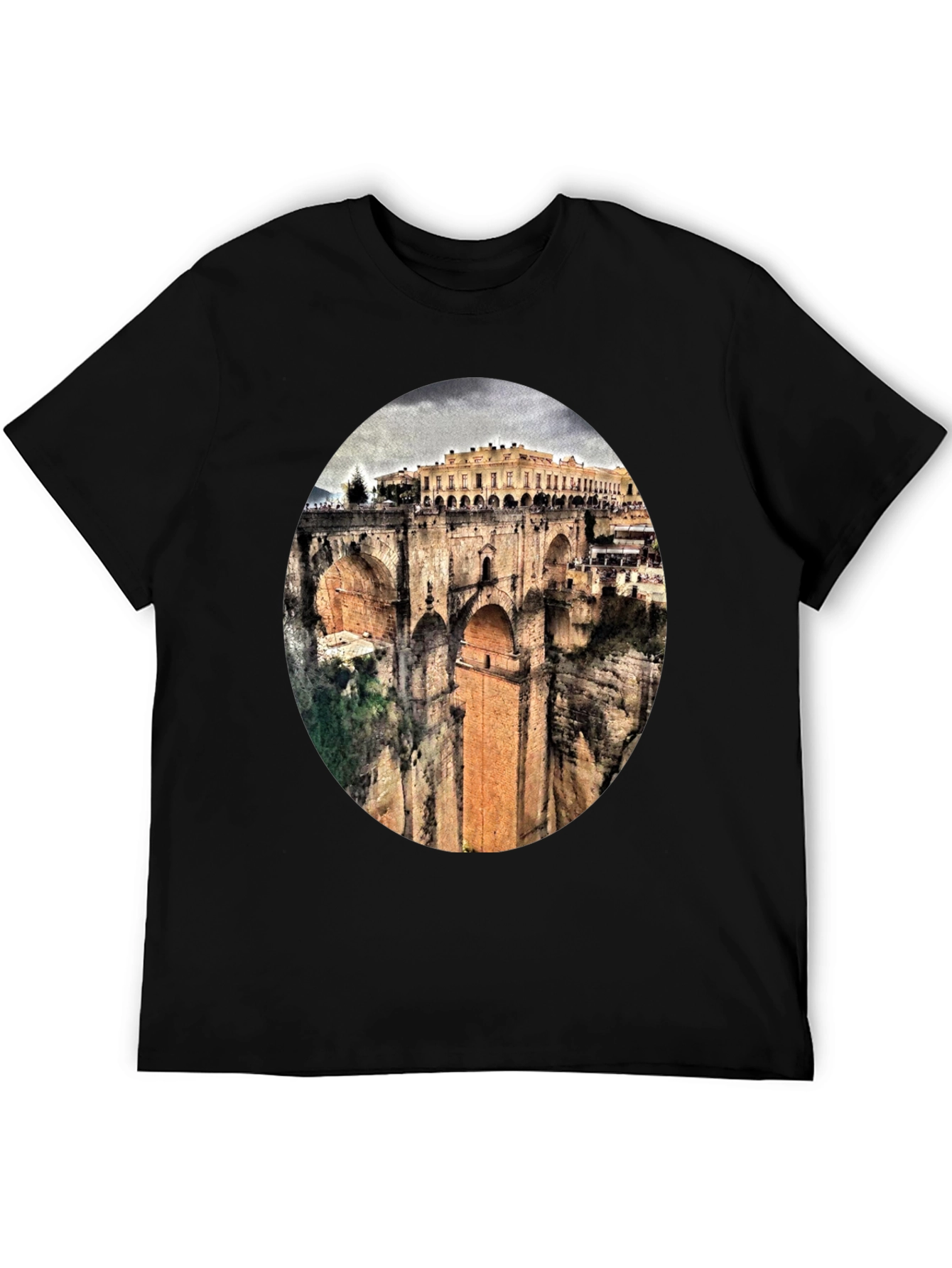 Ronda Bridge View Graphic Tee - Black Cotton T-Shirt
