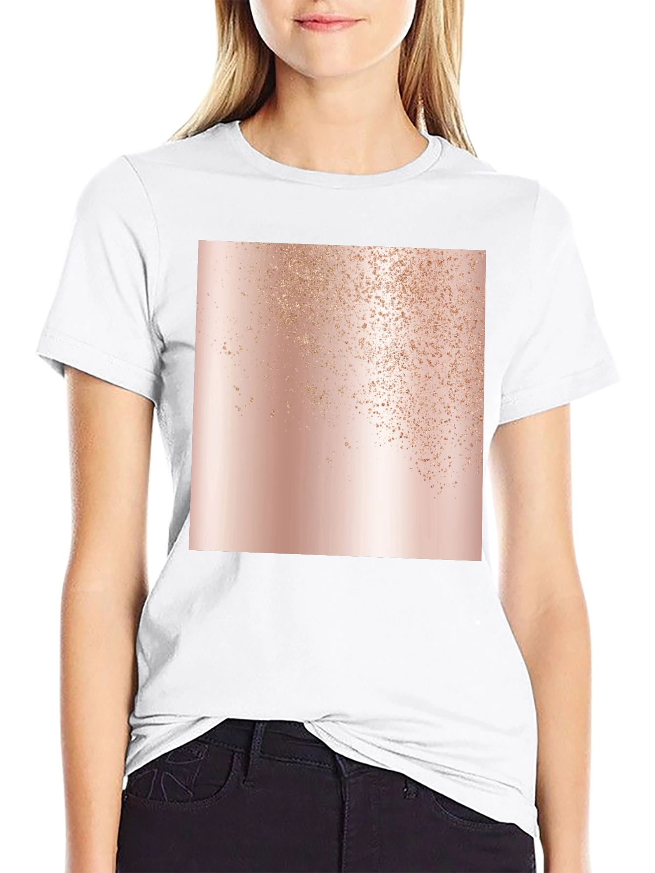 Stylish Black Tee with Abstract Rose Gold Graphic