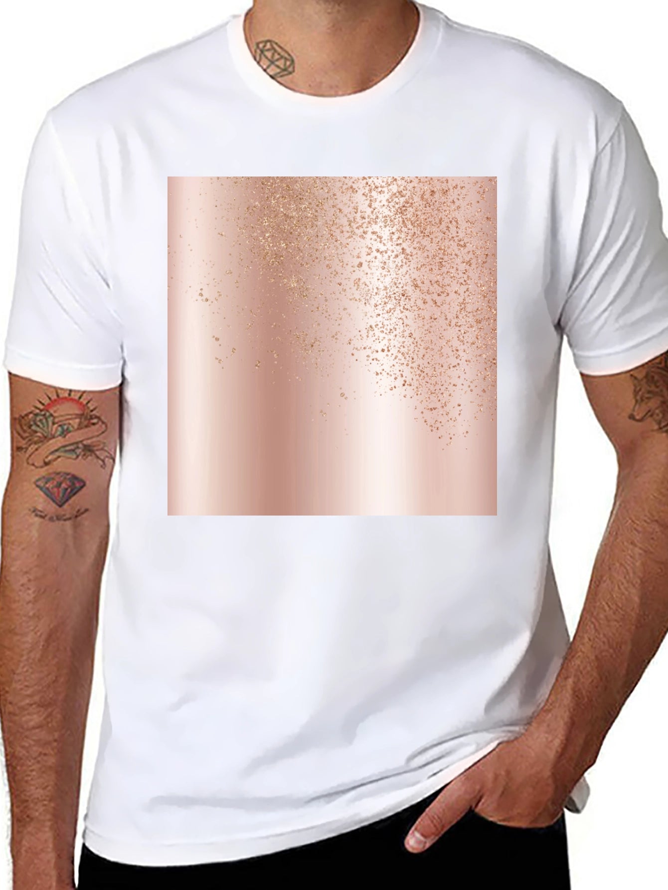 Stylish Black Tee with Abstract Rose Gold Graphic
