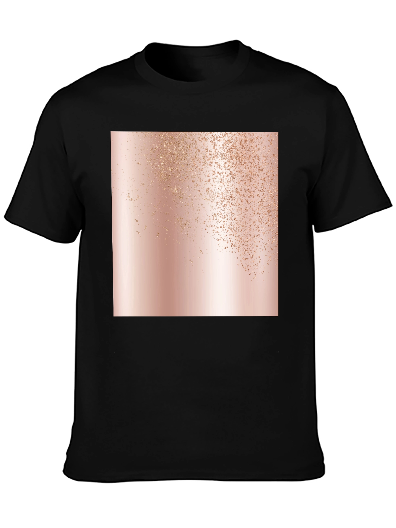 Stylish Black Tee with Abstract Rose Gold Graphic