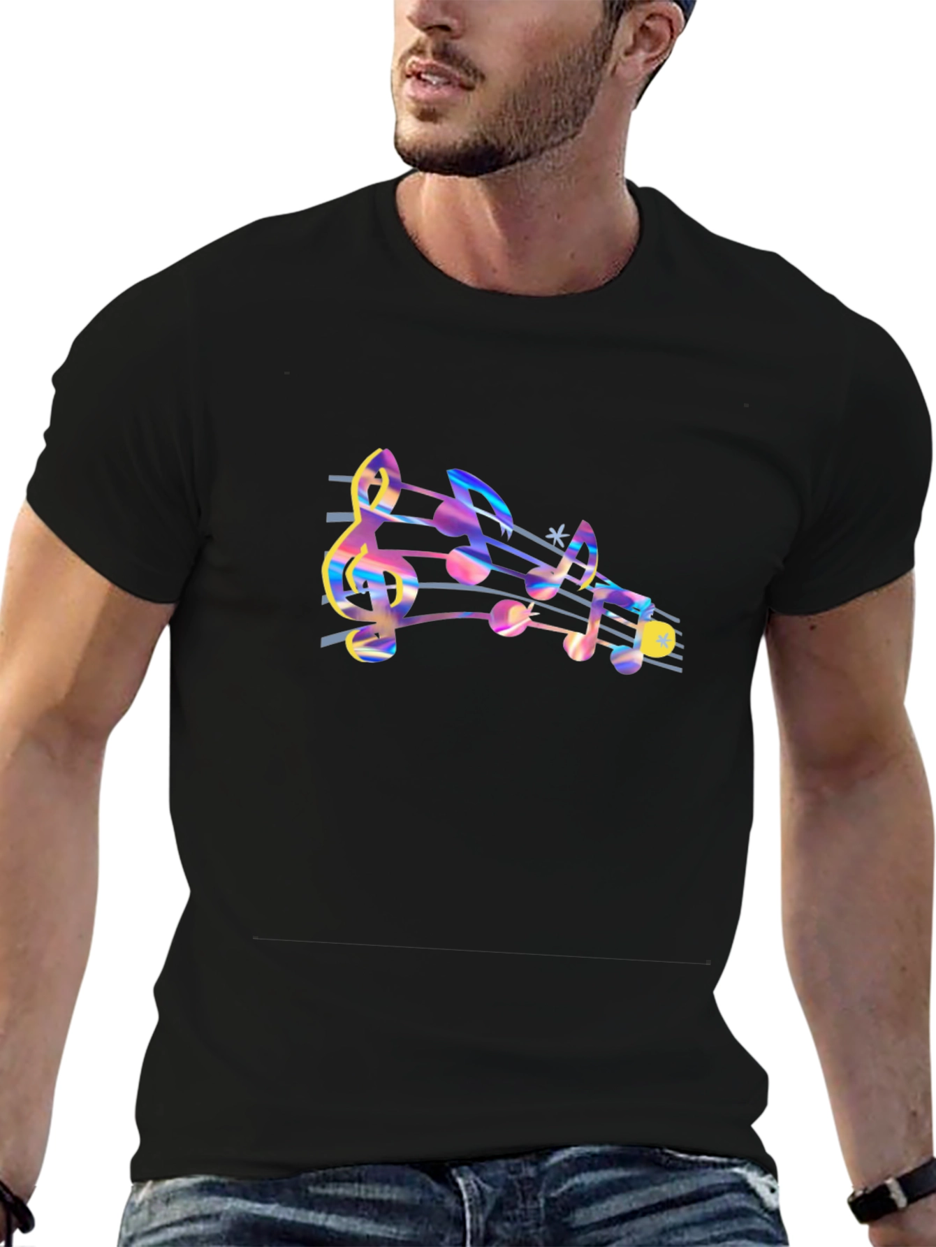 Musical Notes Graphic Tee - Black Cotton Comfort