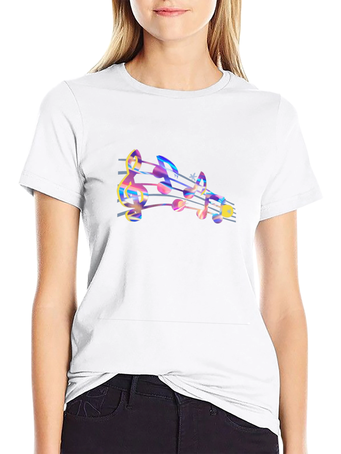 Musical Notes Graphic Tee - Black Cotton Comfort