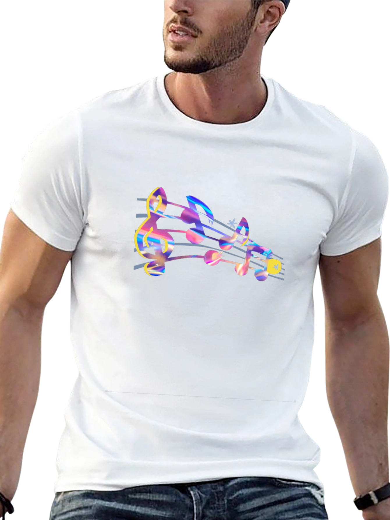 Musical Notes Graphic Tee - Black Cotton Comfort