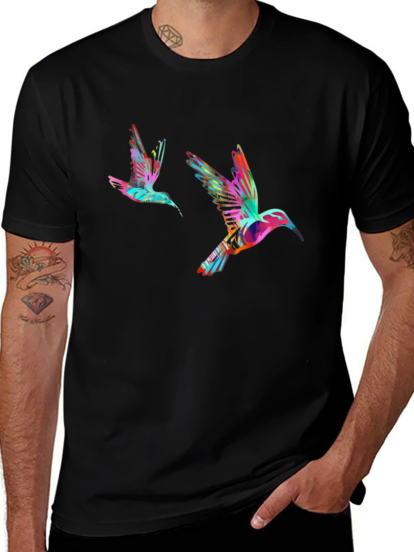 Hummingbird Print Black T-Shirt