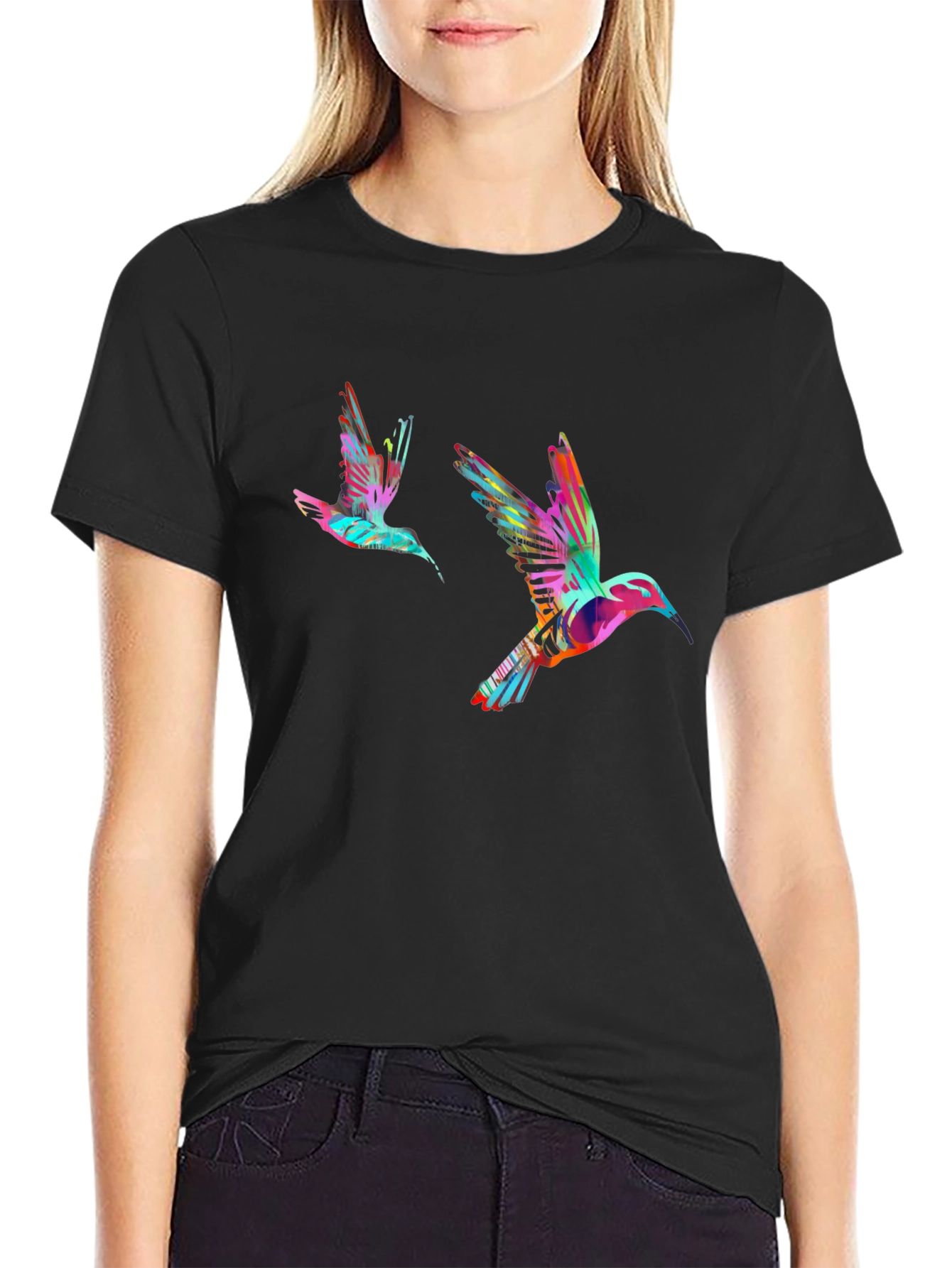 Hummingbird Print Black T-Shirt