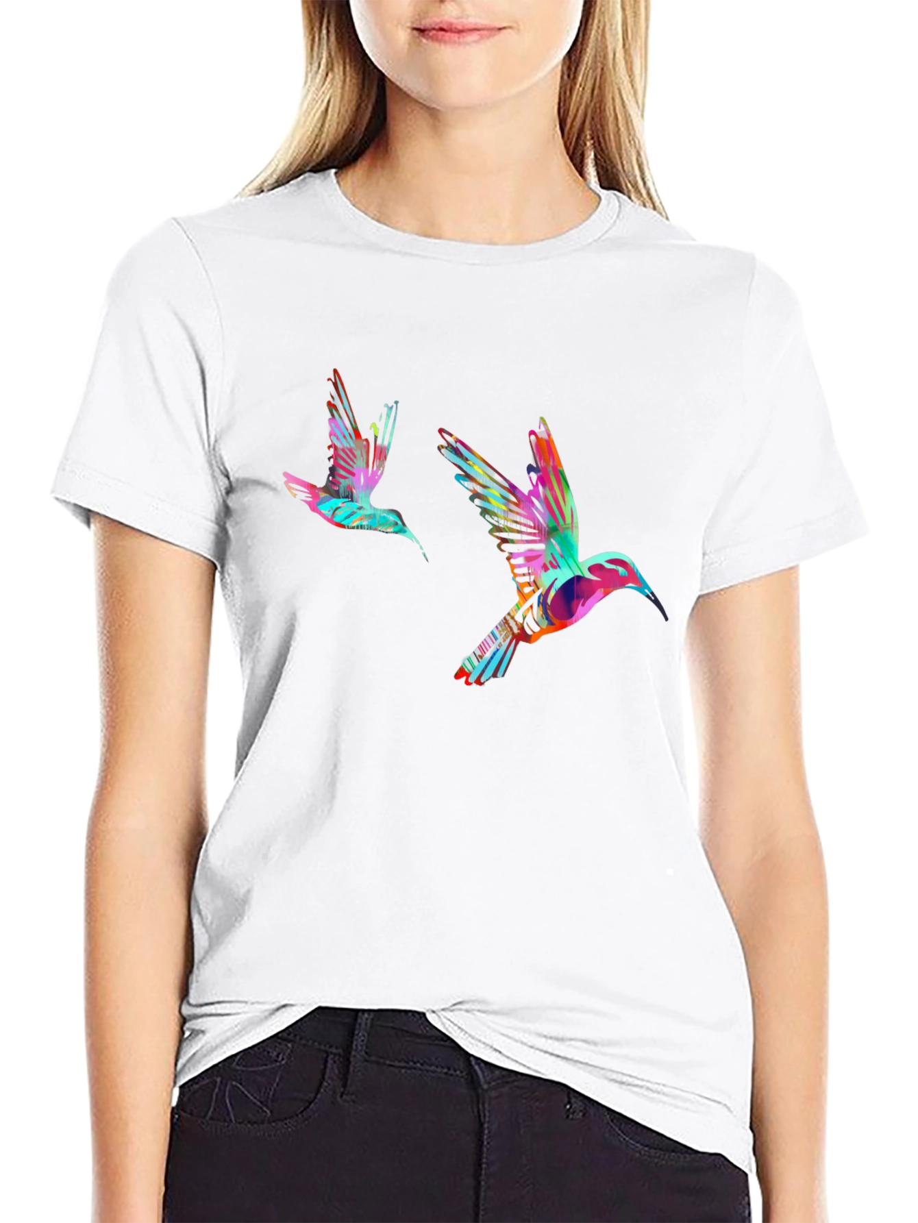 Hummingbird Print Black T-Shirt