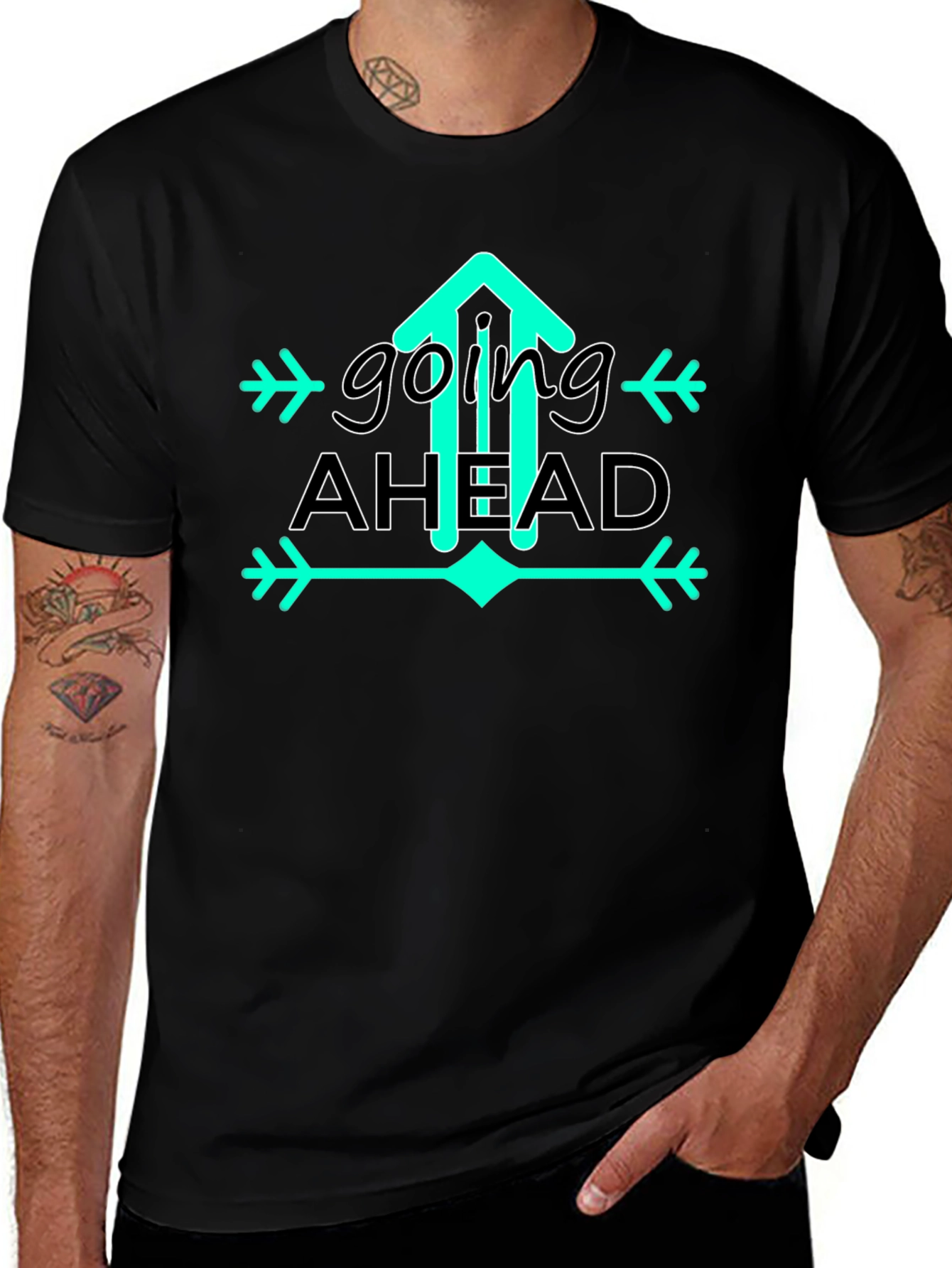 Going Ahead Graphic Tee - Trendy Upward Arrow Design