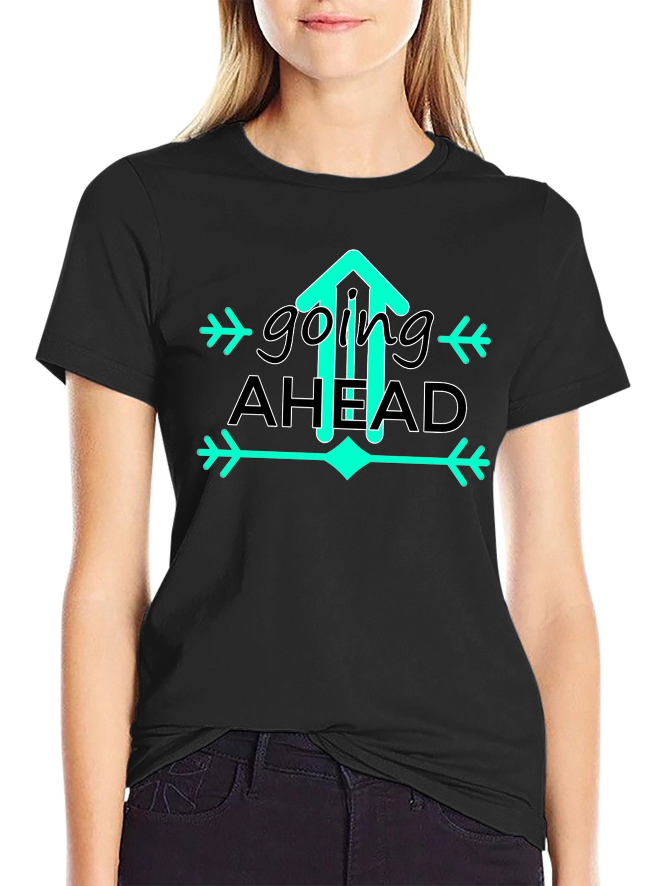 Going Ahead Graphic Tee - Trendy Upward Arrow Design