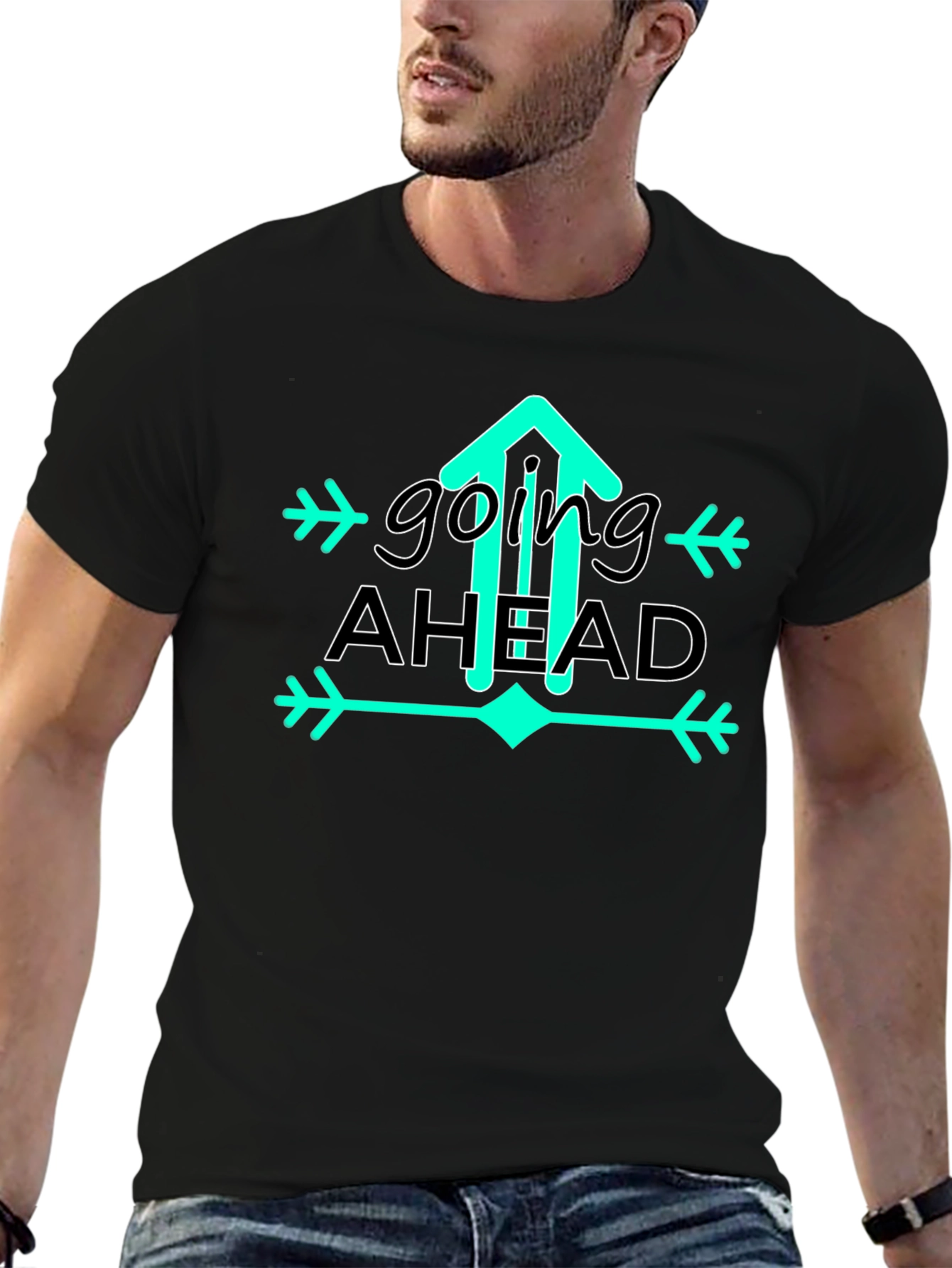 Going Ahead Graphic Tee - Trendy Upward Arrow Design